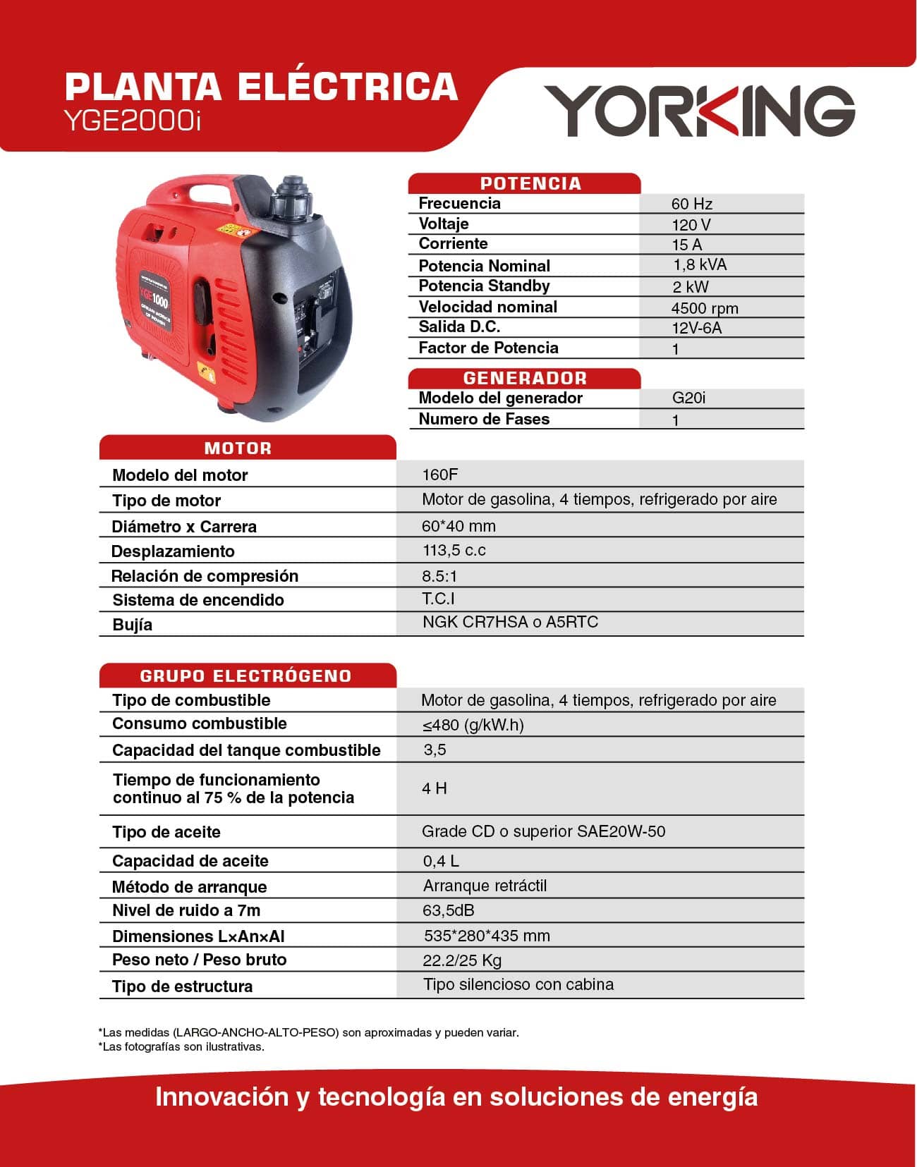 Planta Eléctrica Yorking inverter 1,8 KW Gasolina