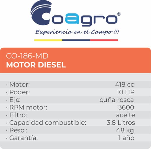 Motor Diesel 10HP a 3600 RPM Cuña Rosca