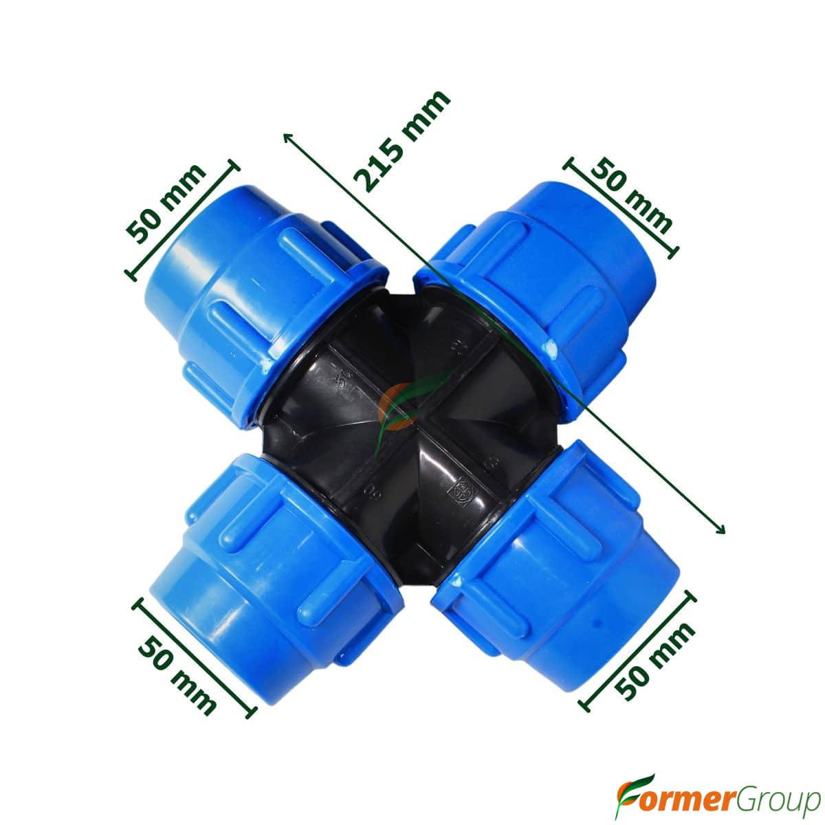 Conector Cruz 50mm PE Riego para Agricultura y Riego