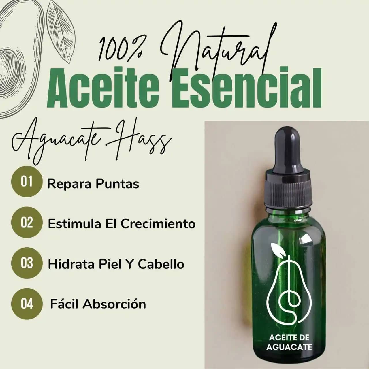 Aceite Natural de Aguacate Capilar Cosmético