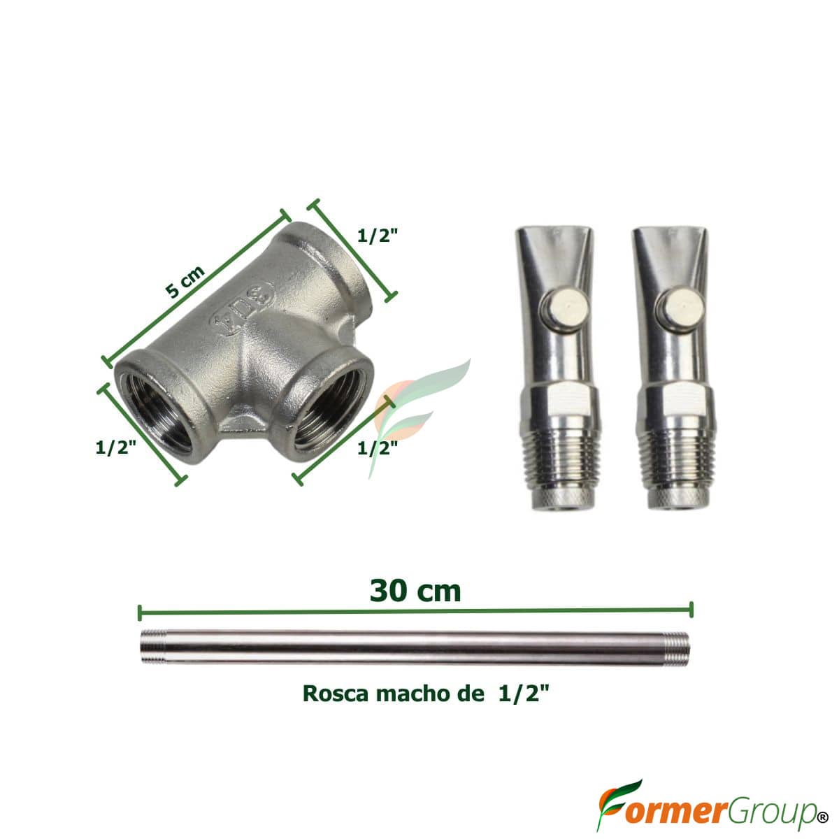 Kit Bebedero Lechones Doble Botón 1/2 T 30cm Acero Inox