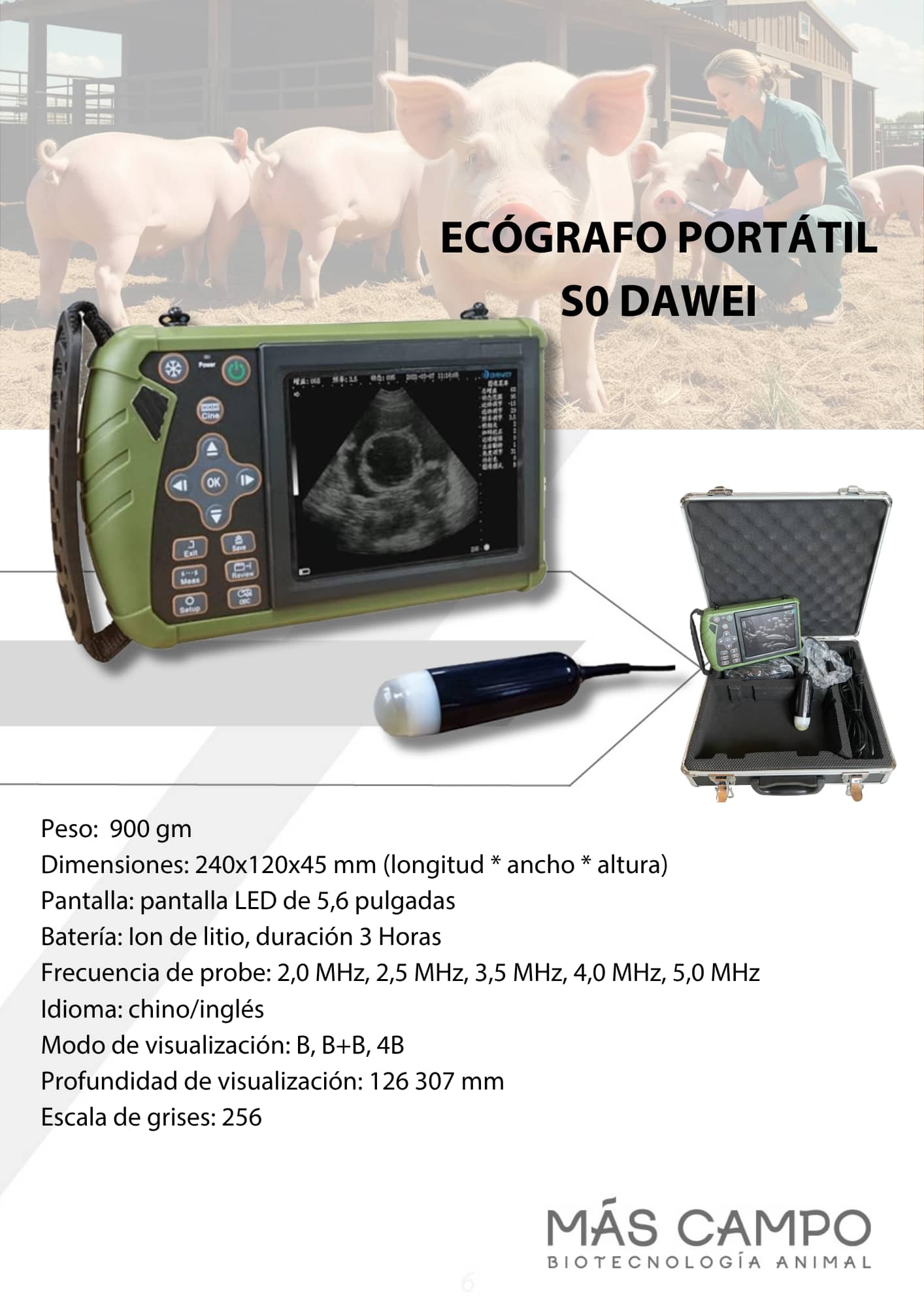 Ecógrafo Portátil DAWEI S0 | Ultrasonido Veterinario de Mano