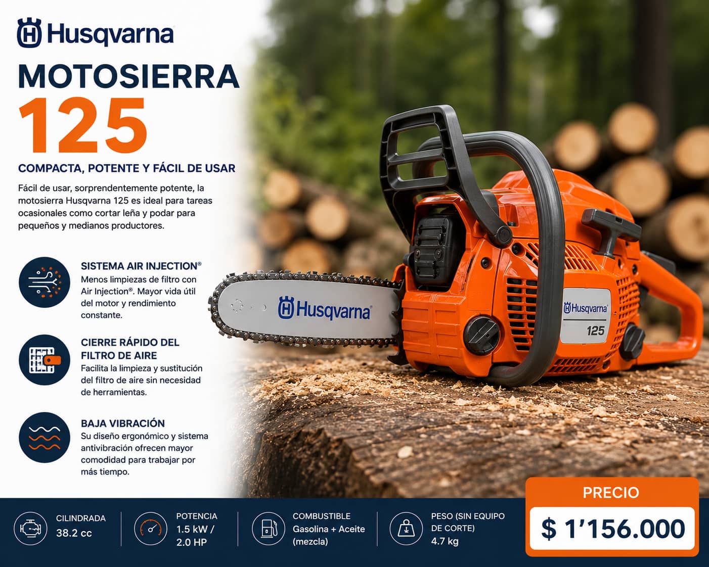 Motosierra Husqvarna 125 – Poda y Corte de Leña | Croper
