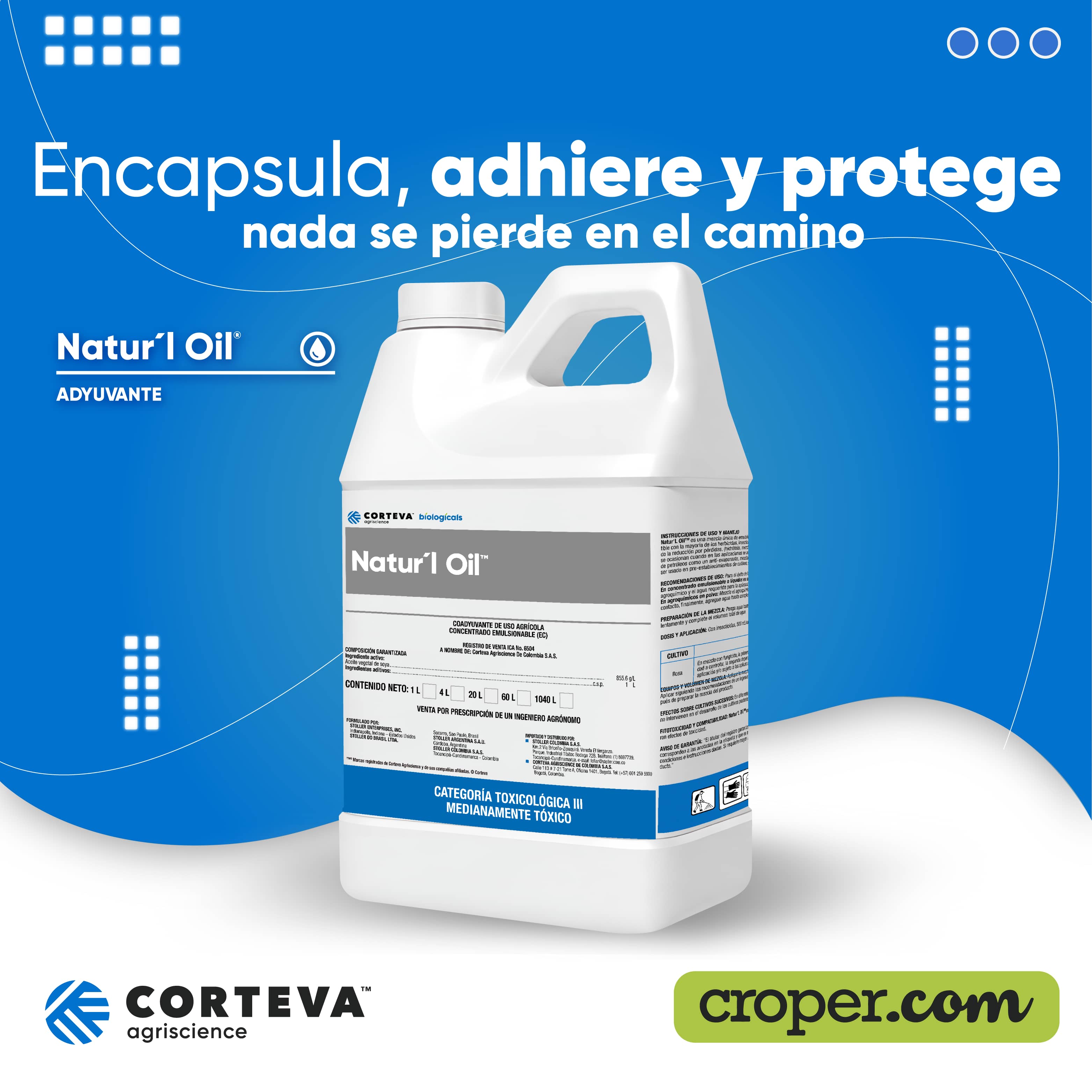 Coadyuvante NATUR´L OIL 1Lt – Aceite de soya encapsulante para cultivos