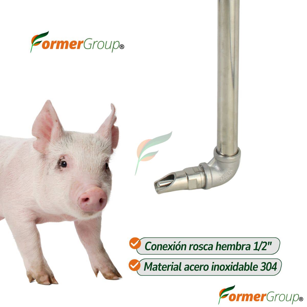 Kit Bebedero Lechones Chupo Interno 1/2 Codo 50cm Acero