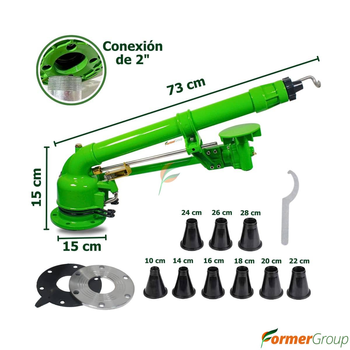 Aspersor cañón 2" agrícola 360° largo alcance | Riego