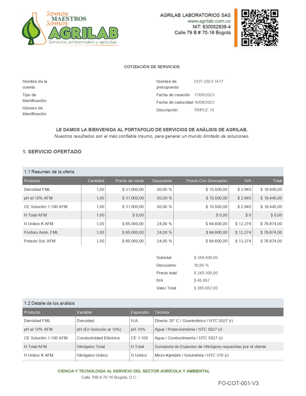 Fertilizante Triple 15 x 160 Lts