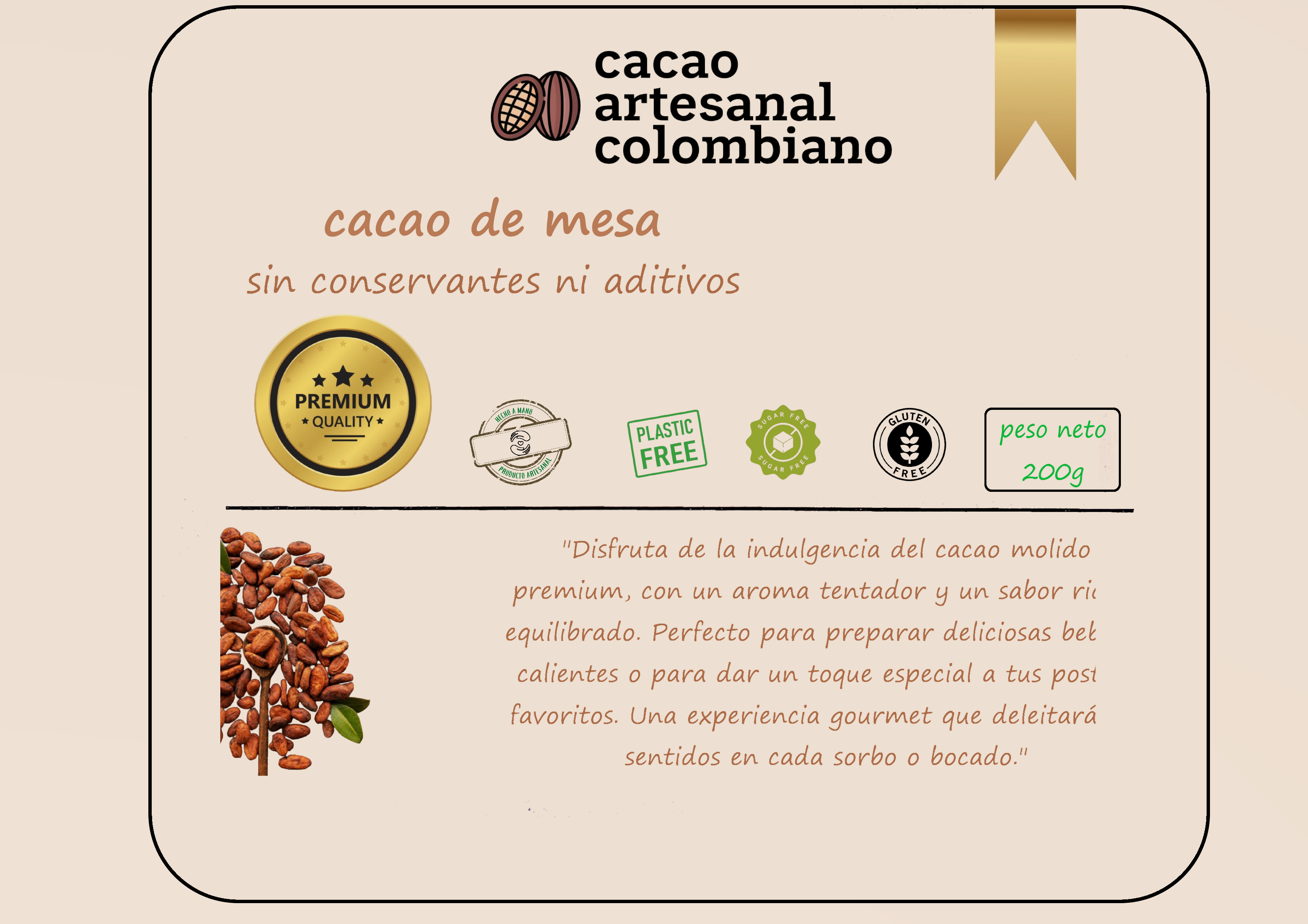 Cacao amargo de mesa x 200 Gr