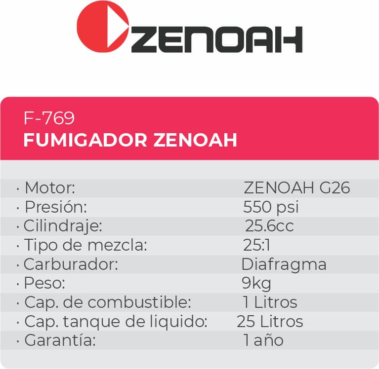 Fumigador Zenoah a motor 2 tiempos  G26LS - 550psi 25 Litros