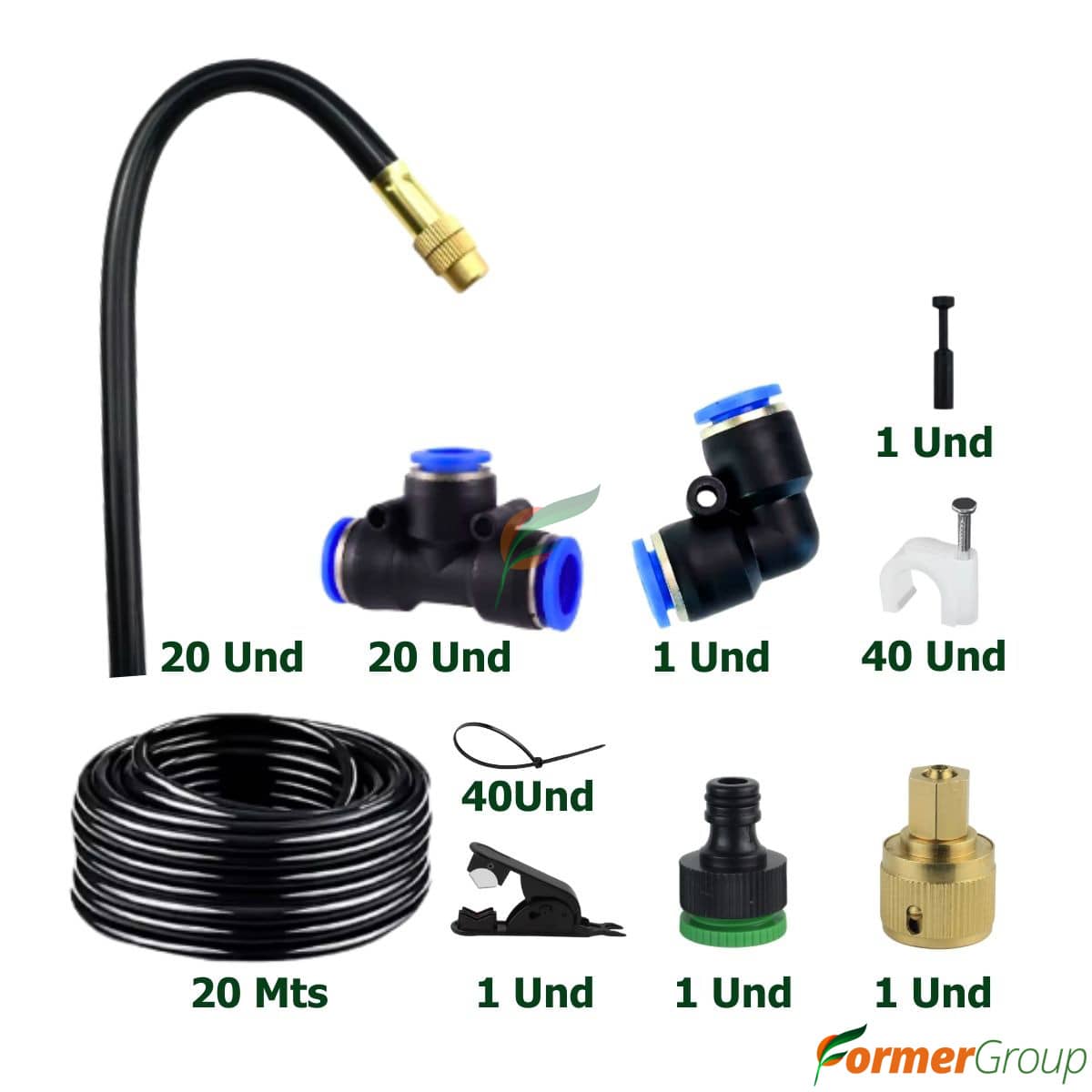 Kit Sistema De Riego 20mts Boquillas Atomizadoras