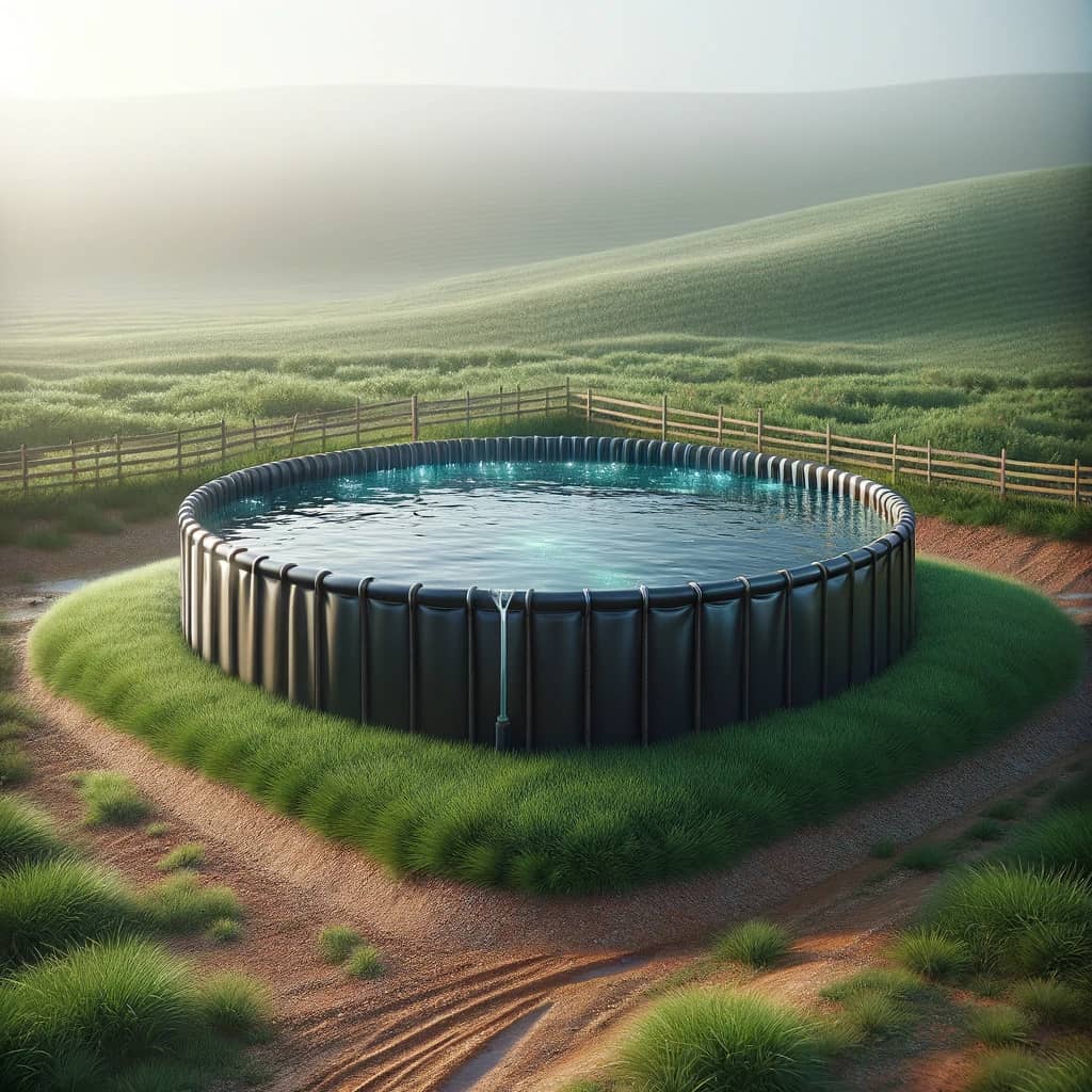 DALL·E 2024-05-17 17.46.28 - A realistic professional image of a small artificial water reservoir similar to the provided example, set in a natural rural environment. The reservoi.webp