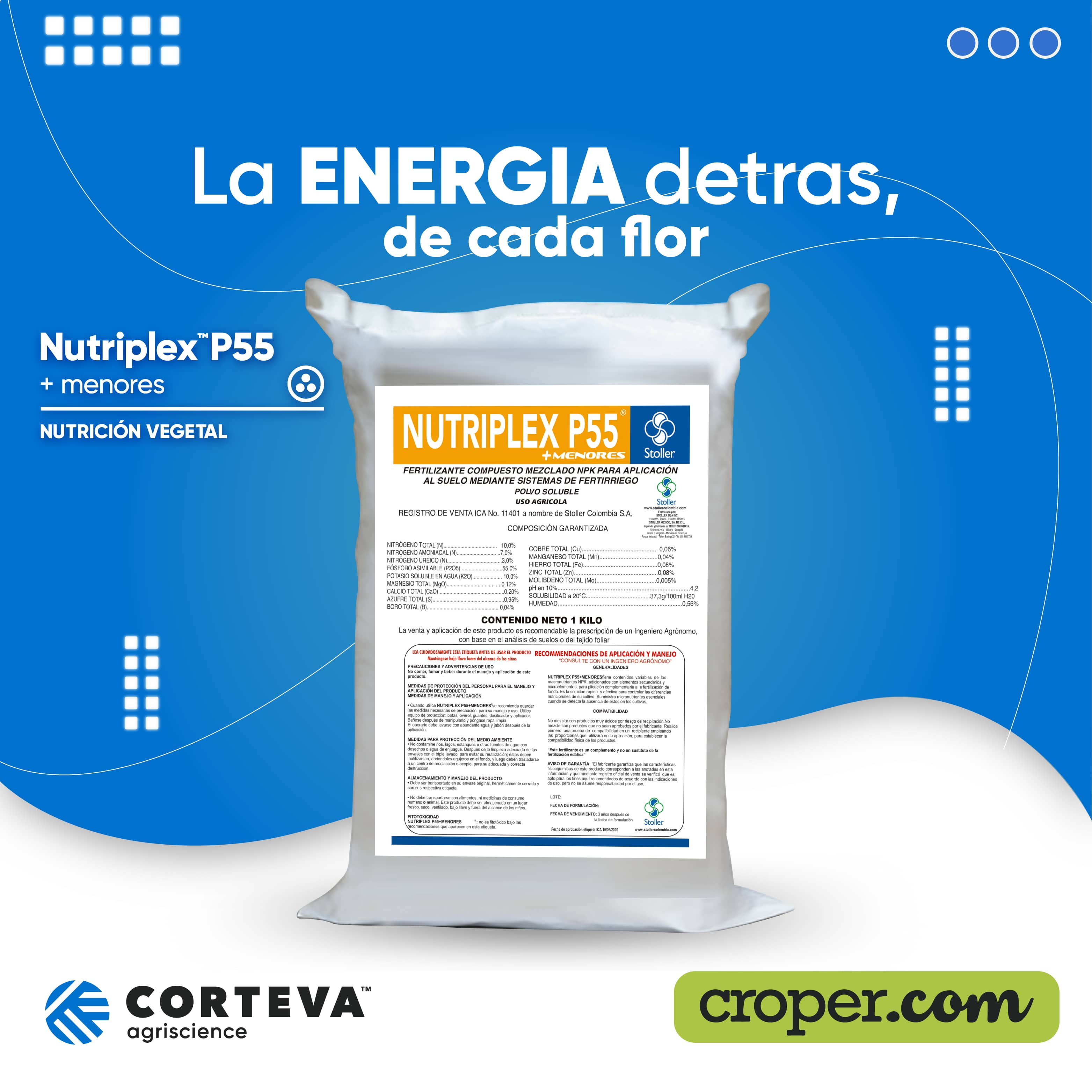 Nitriplex P55 Fertilizante en polvo 25 kg NPK 10-55-10 con microelementos