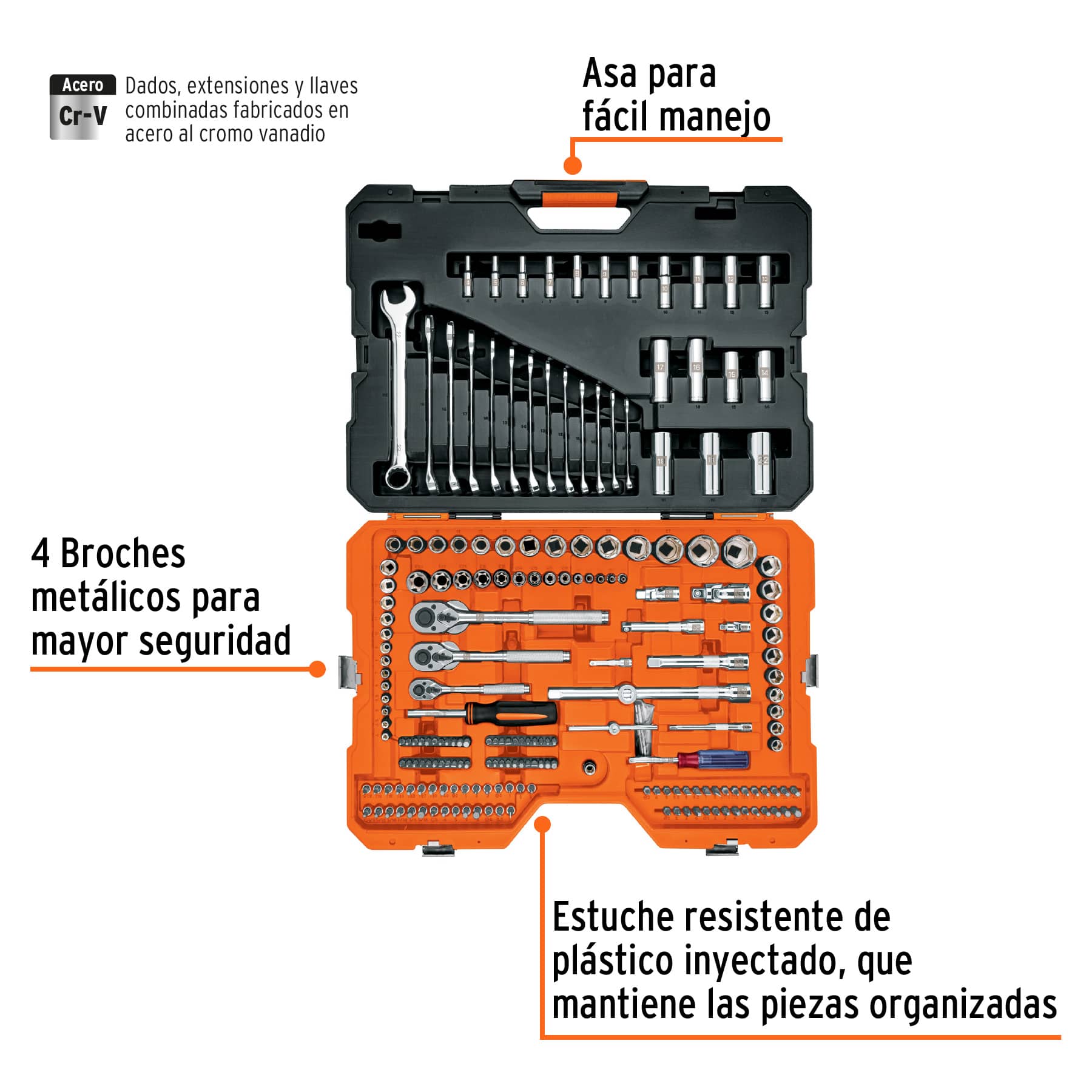 Juego 210 herramientas 1/4", 3/8" y 1/2" std y mm p/mecánico