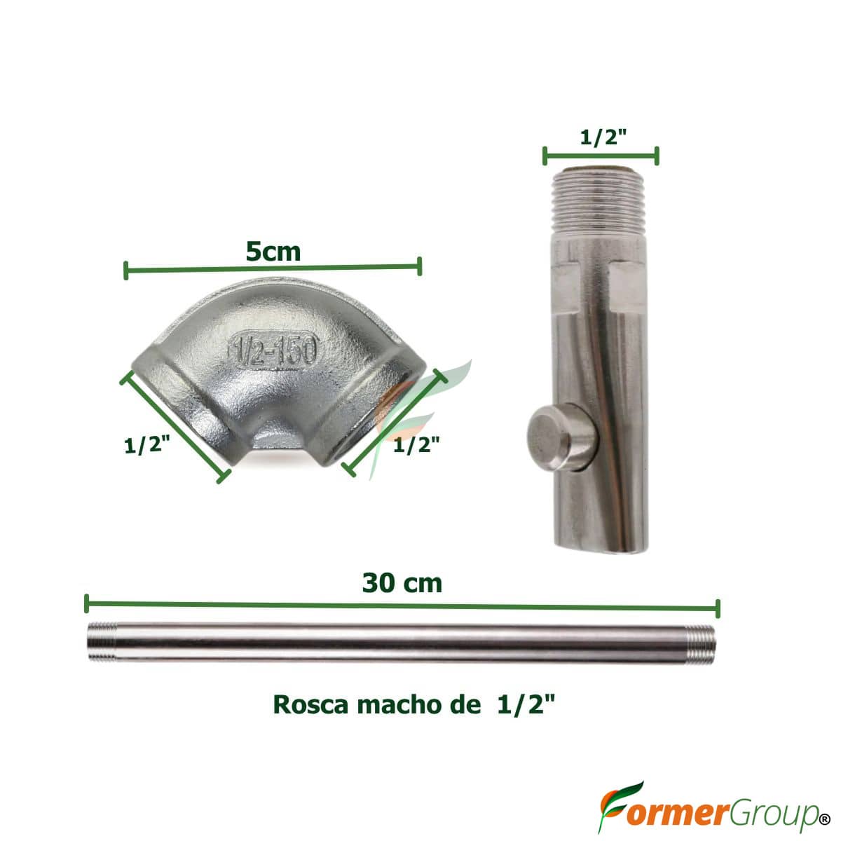 Kit Bebedero Cerdas Botón 1/2 Codo Tubo 30cm Acero