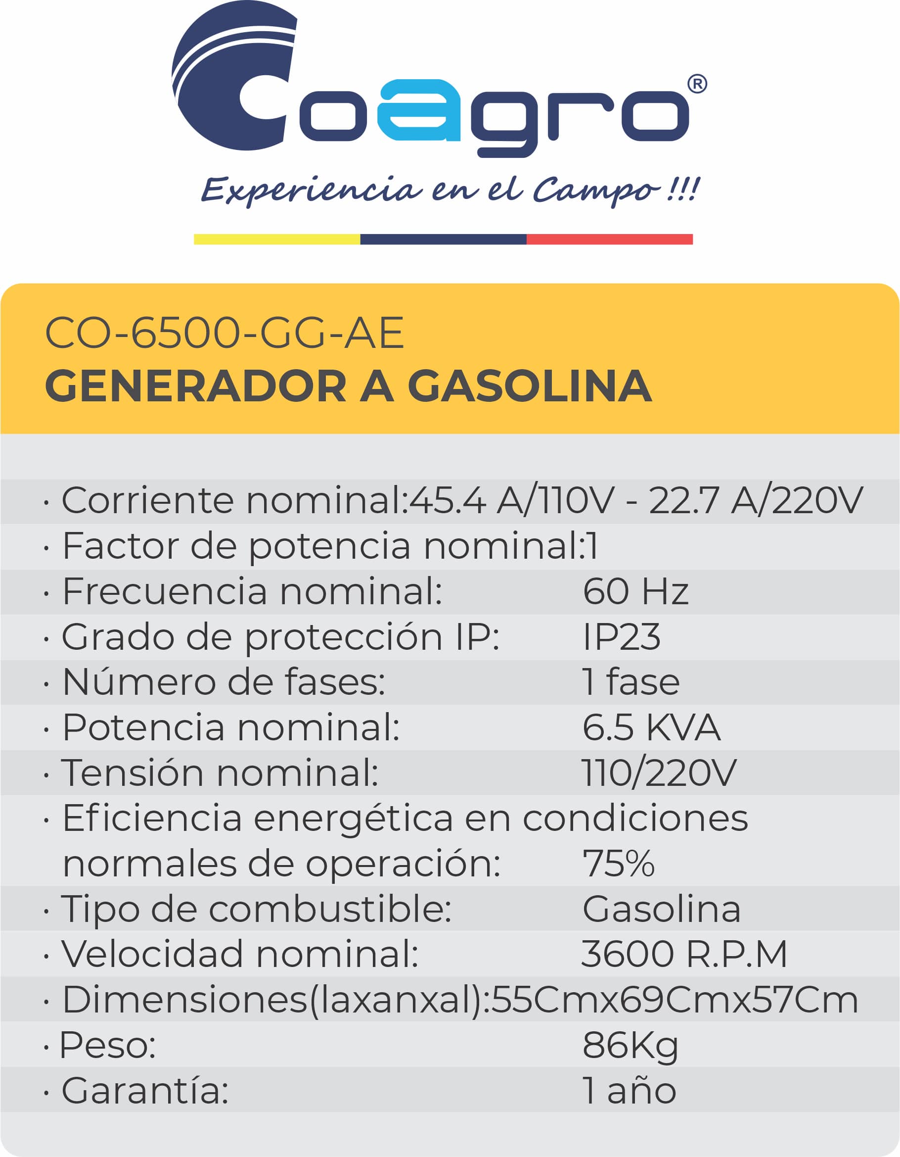 Planta electrica - Generador Gasolina 6.5KVA - 16HP Arranque Electrico con Ruedas