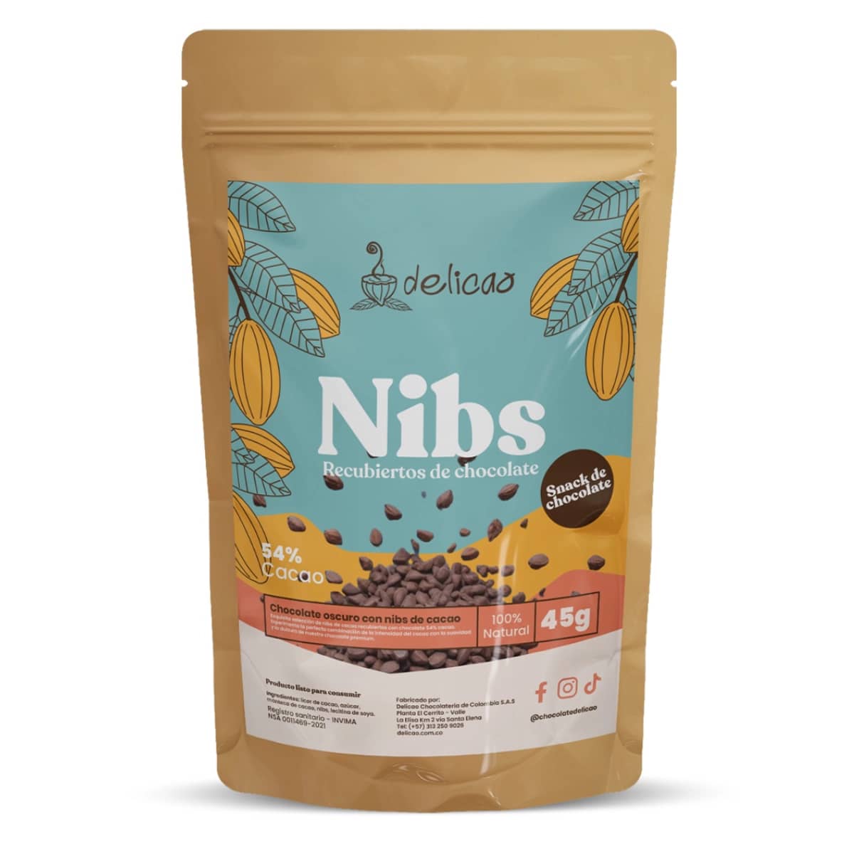 Nibs recubiertos con chocolate 54% - 45 gr
