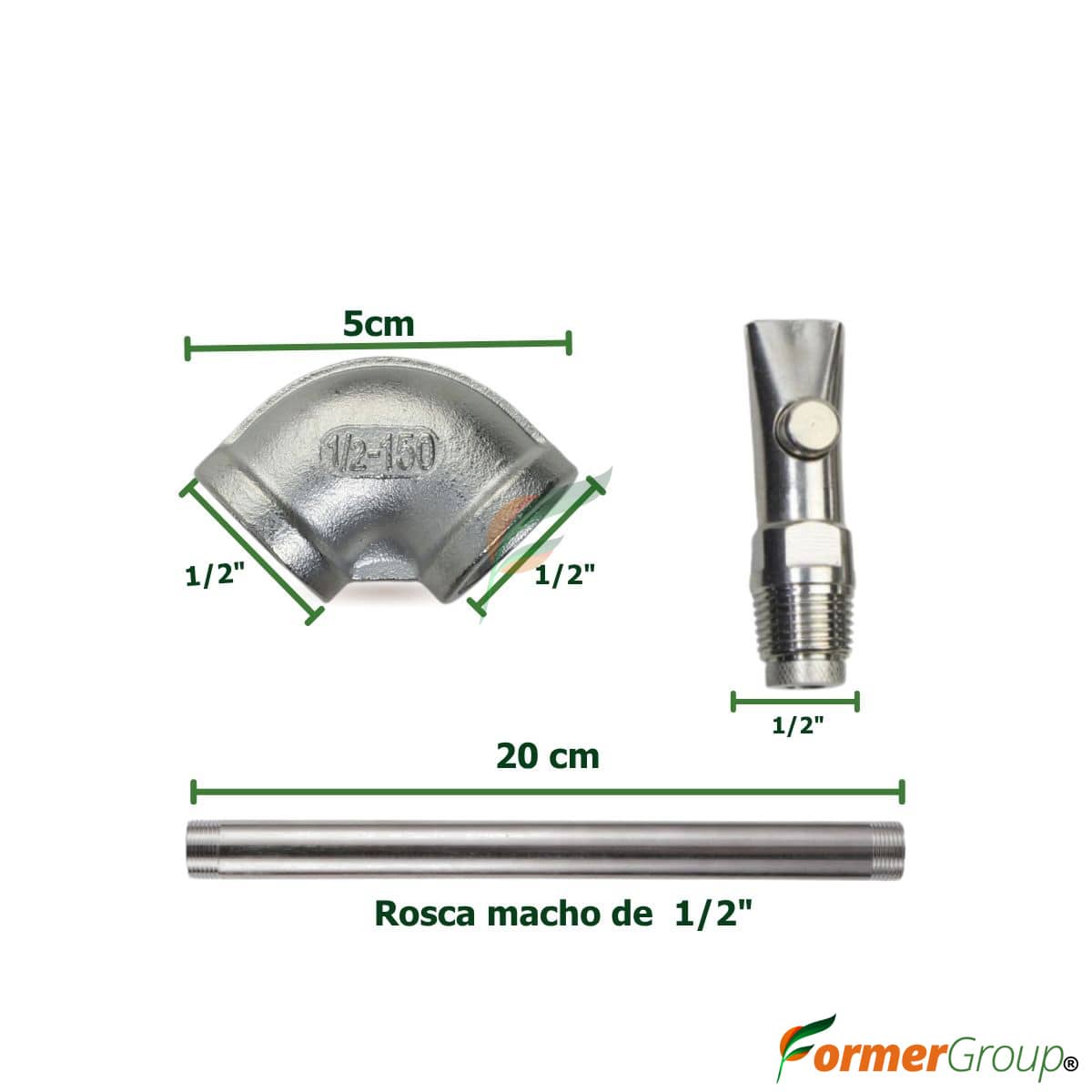 Kit Bebedero Lechones Botón 1/2 Codo 20cm Acero Inox