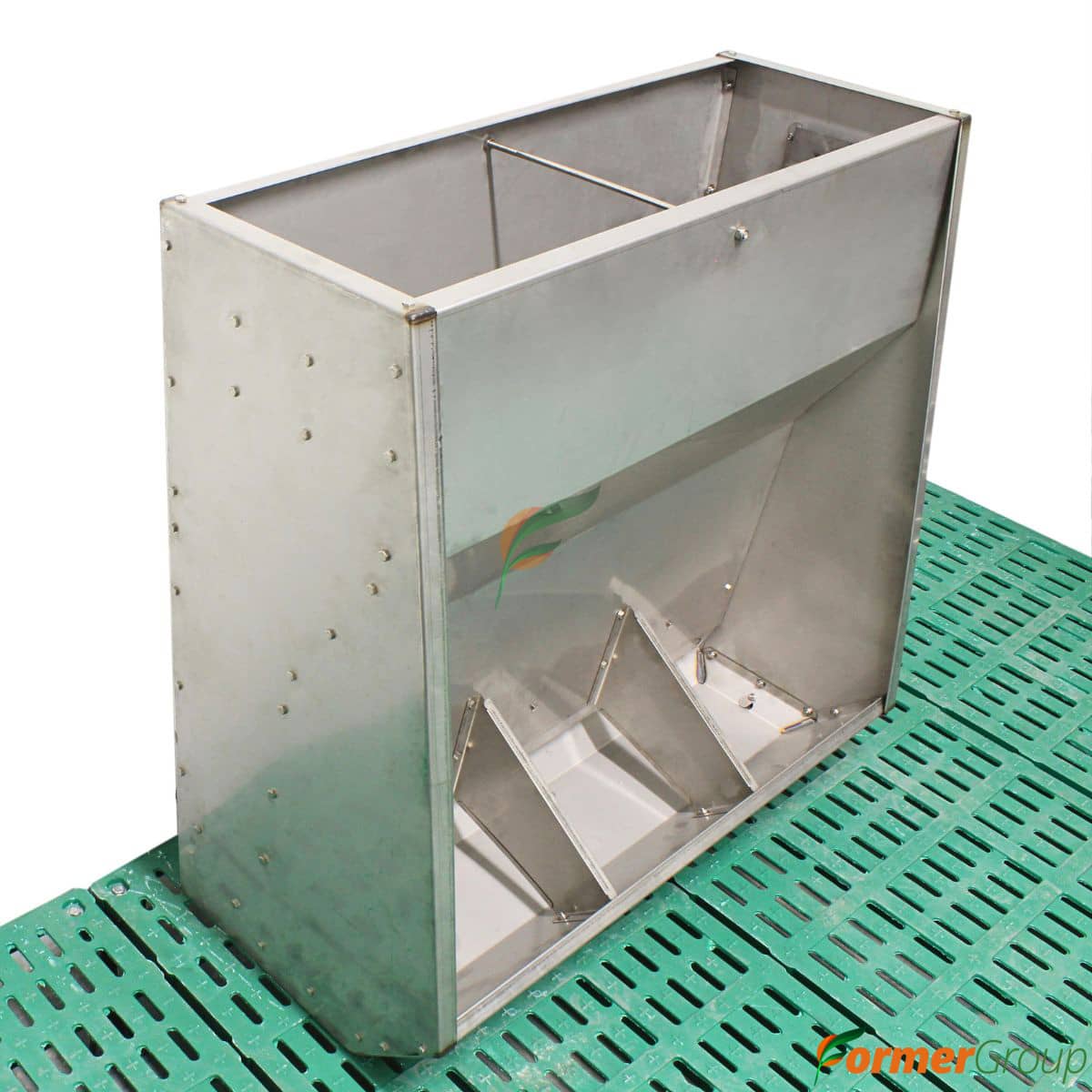 Comedero 3 Puestos para Cerdos en Acero Inoxidable