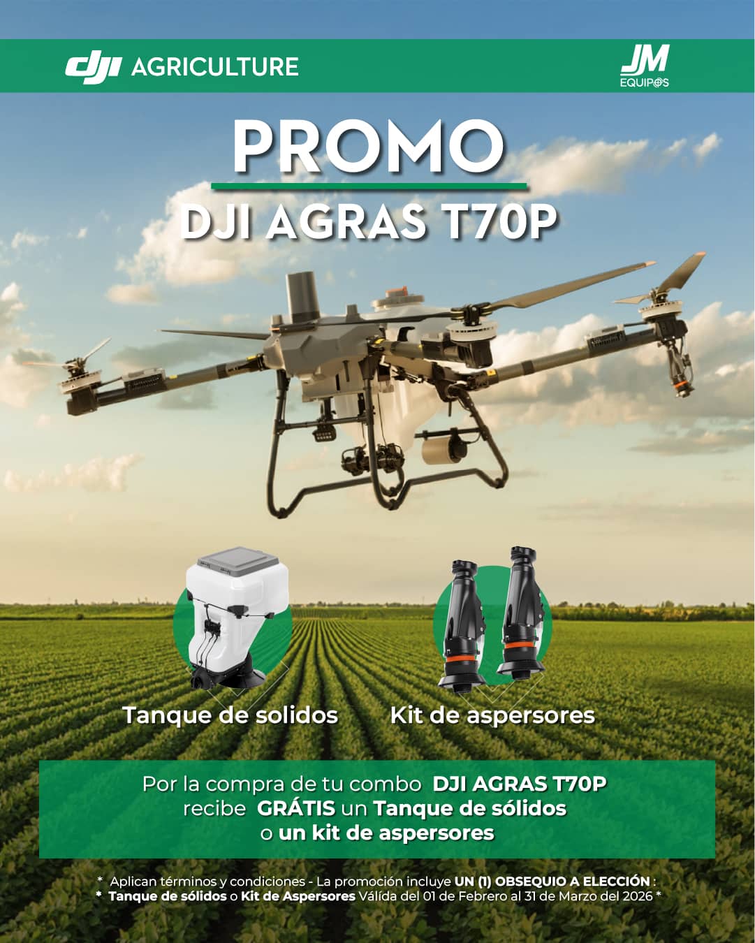 DJI AGRAS T70P Kit: 1 Dron + 3 Baterías + Cargador – Pulverización y Esparcimiento