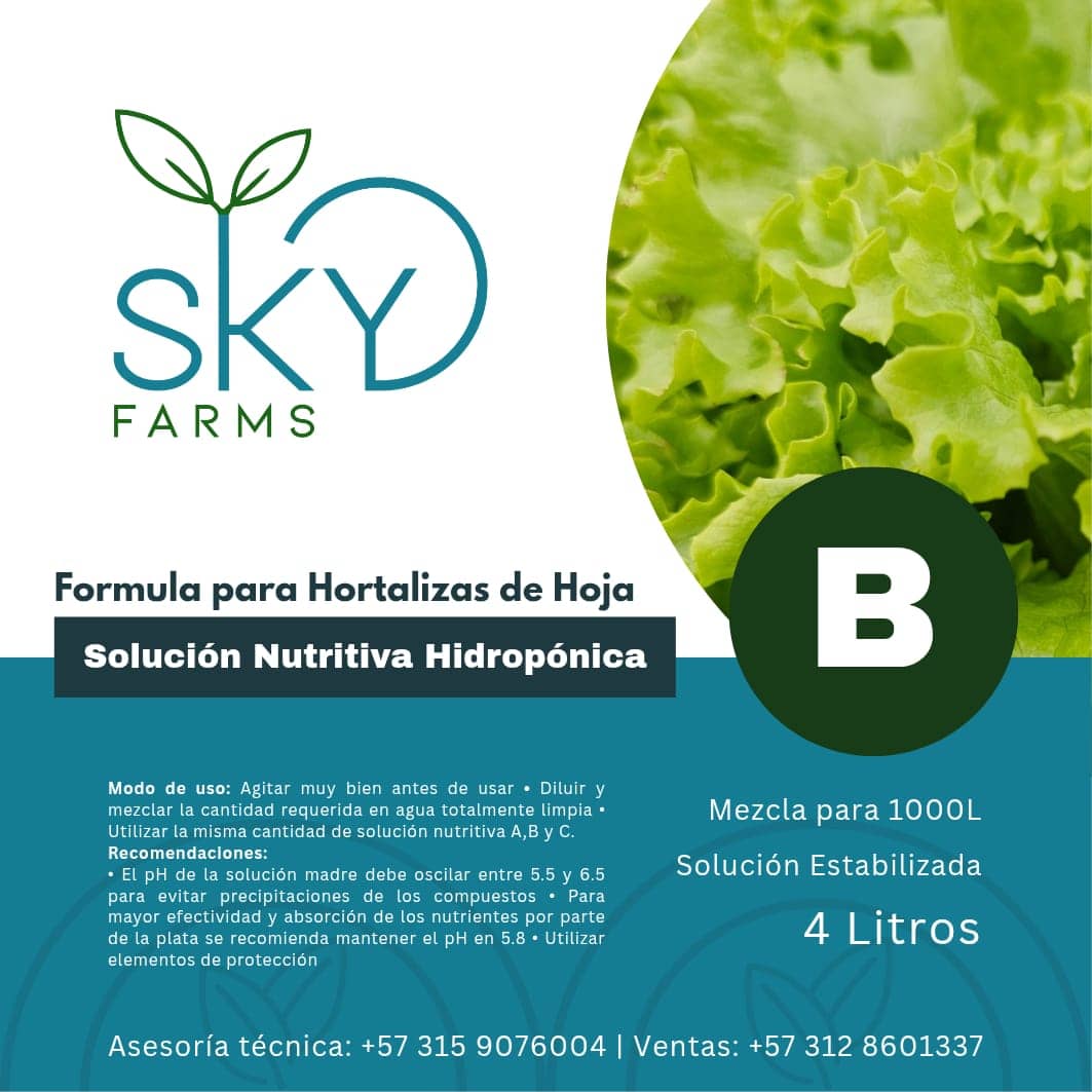 Solución Nutritiva Hidroponía A, B y C 1:1:1 para hortalizas de hoja