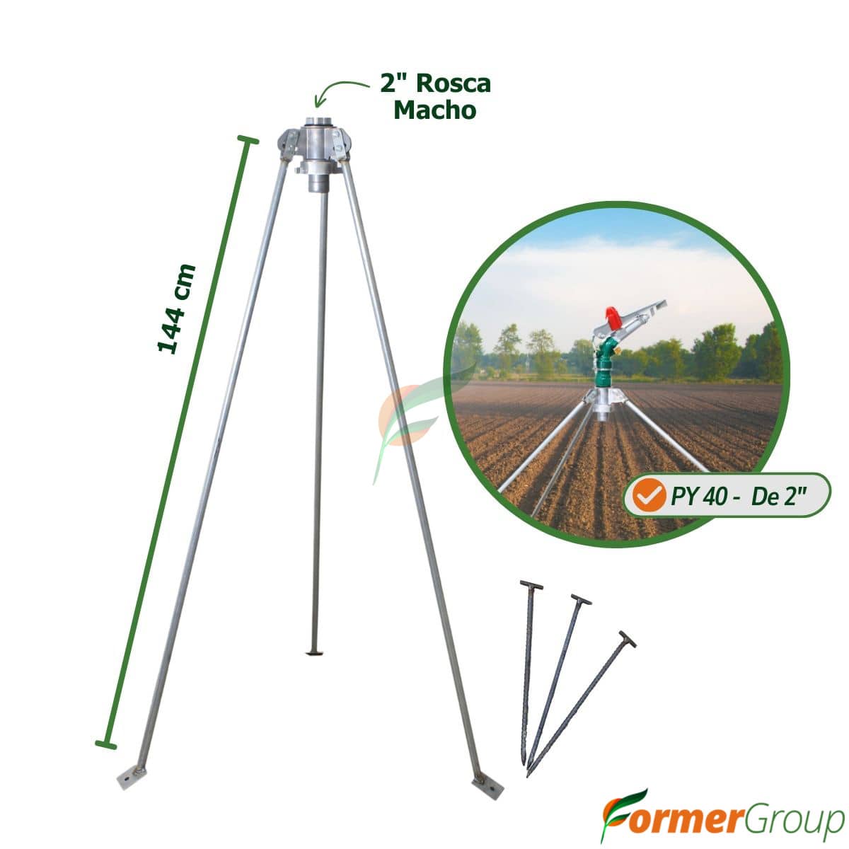 Trípode metálico 2" para aspersor cañón PY40