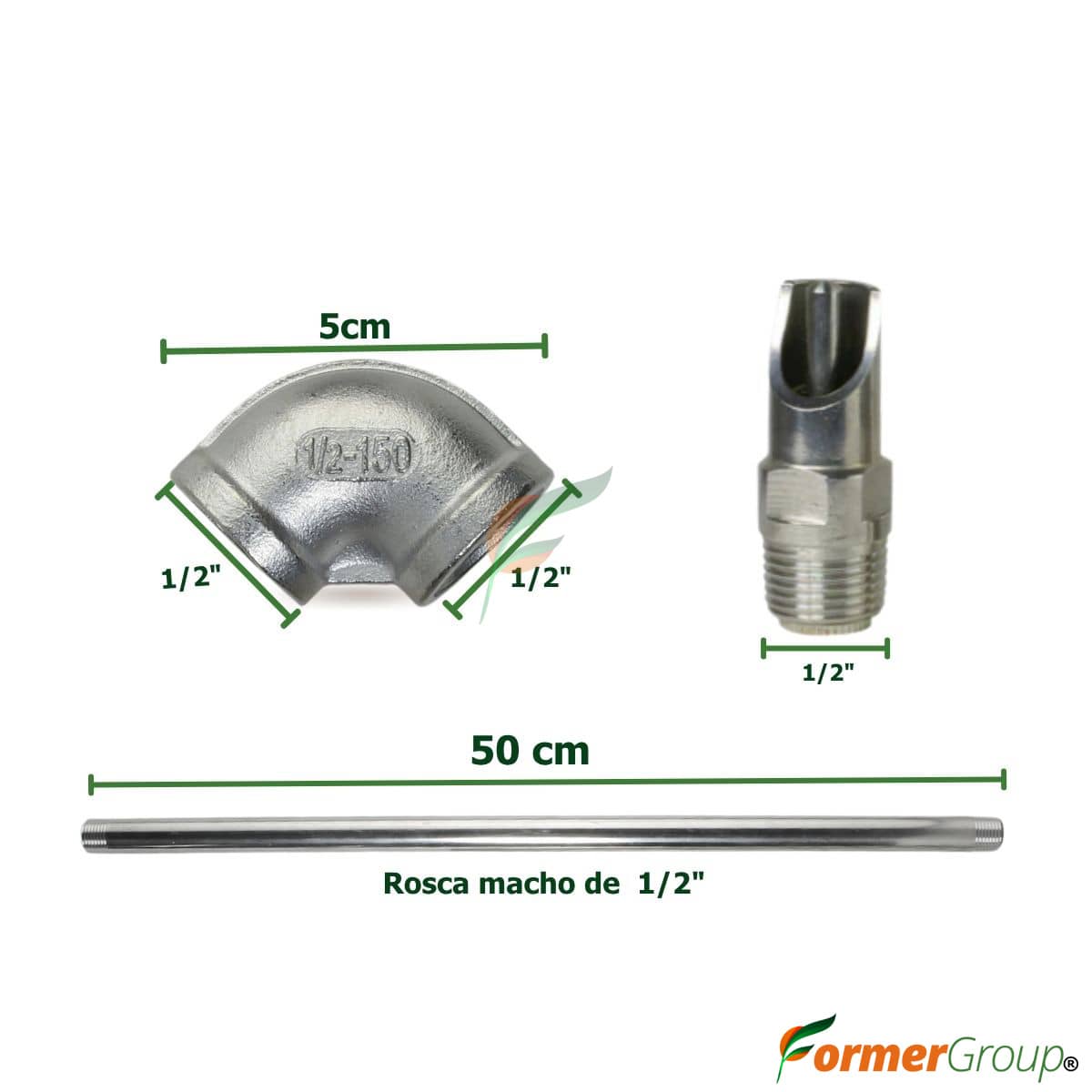 Kit Bebedero Lechones Chupo Interno 1/2 Codo 50cm Acero