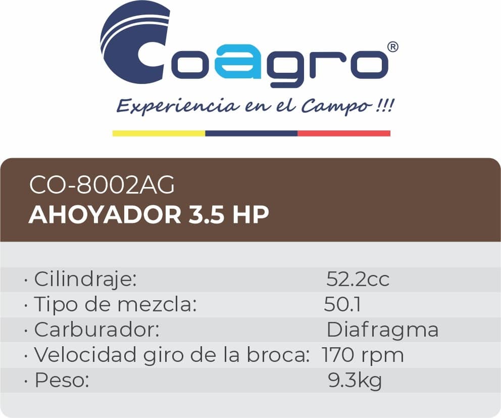 Ahoyador a Gasolina 3.5HP con 3 Brocas de 10-15 y 20cm