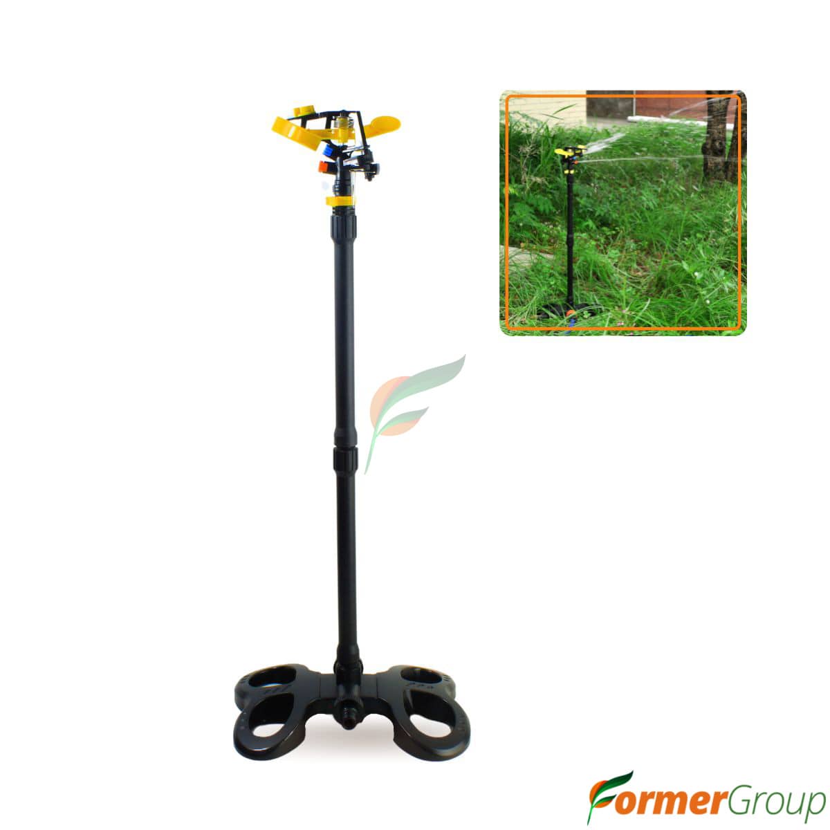 Aspersor de riego 360° con extensión y base estable