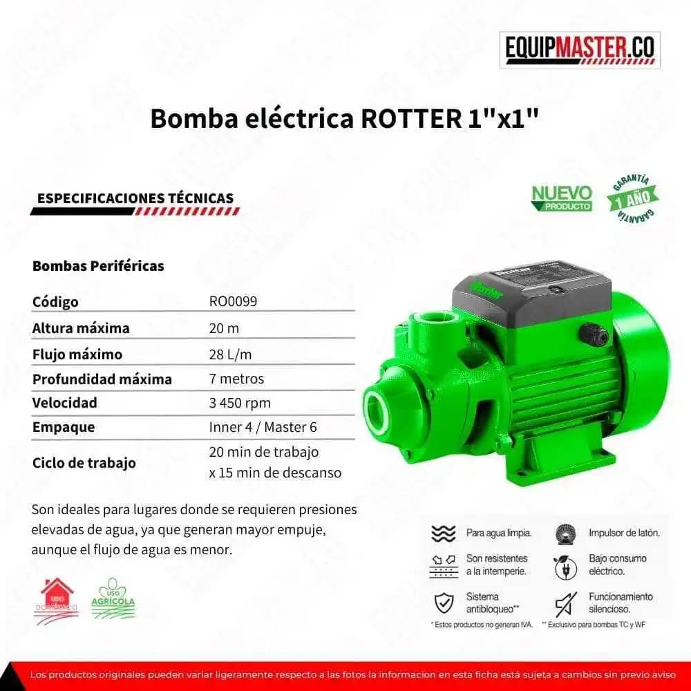 Bomba eléctrica ROTTER 1"x1", 0,5hp, 110V