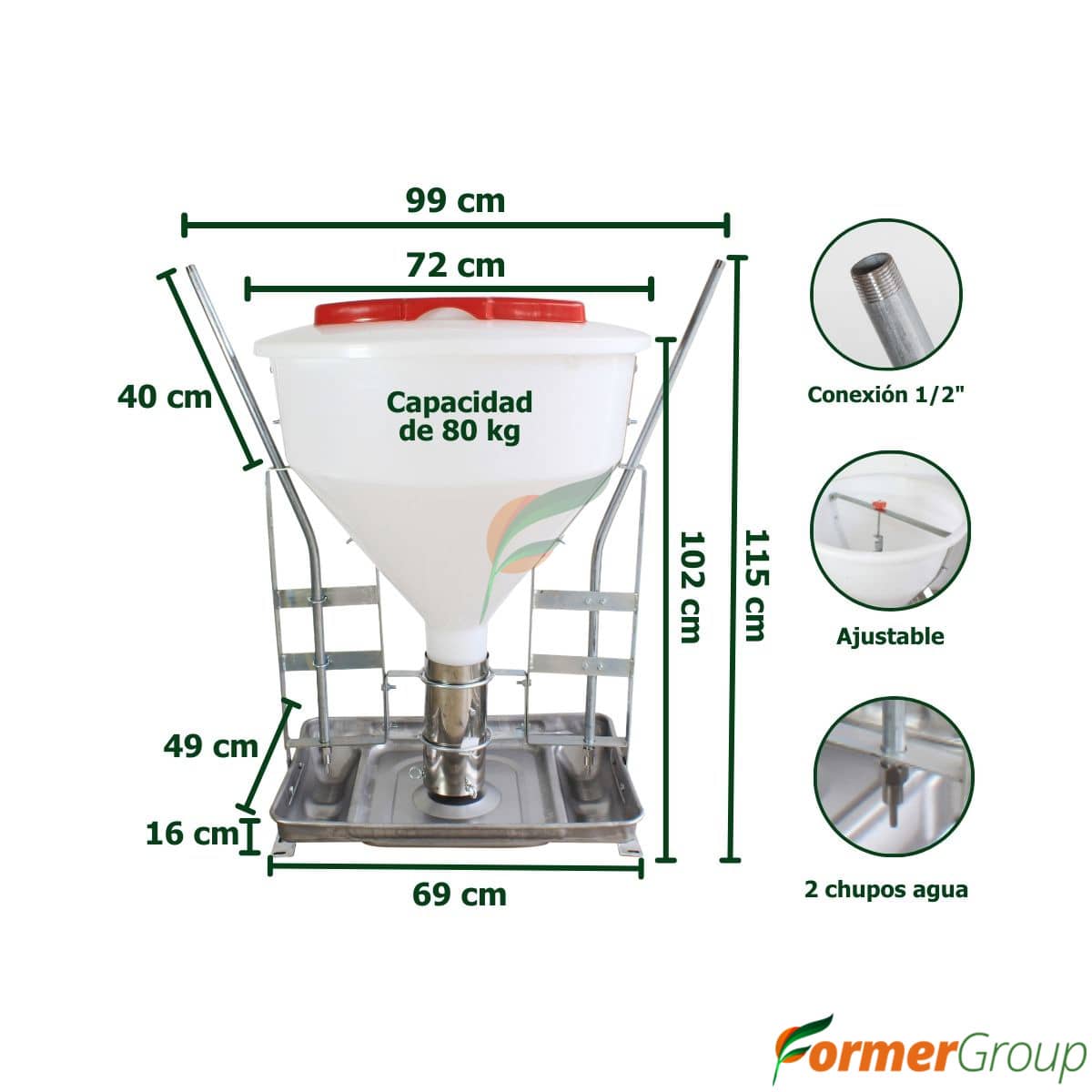 Comedero Automático para Cerdos Tolva 80kg Seca/Húmeda