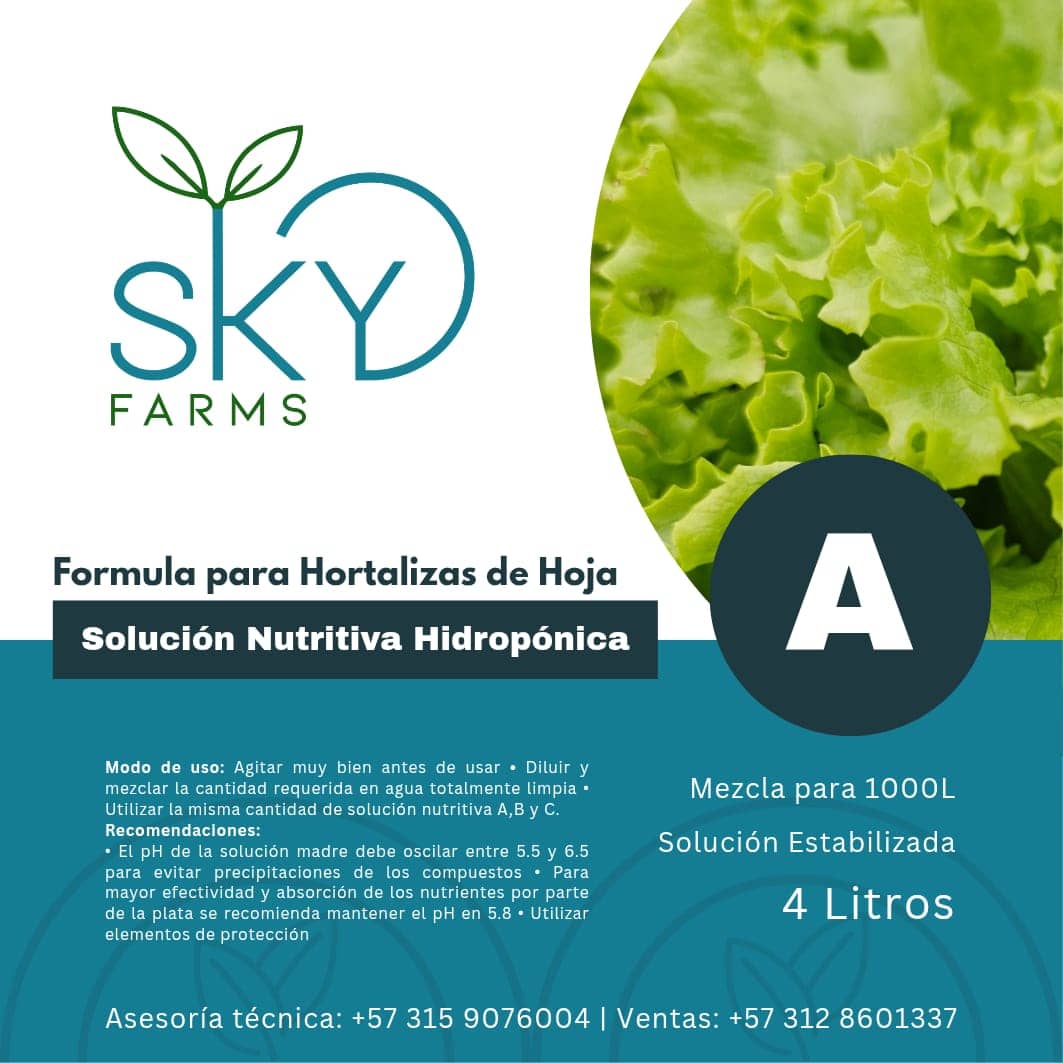 Solución Nutritiva Hidroponía A, B y C 1:1:1 para hortalizas de hoja