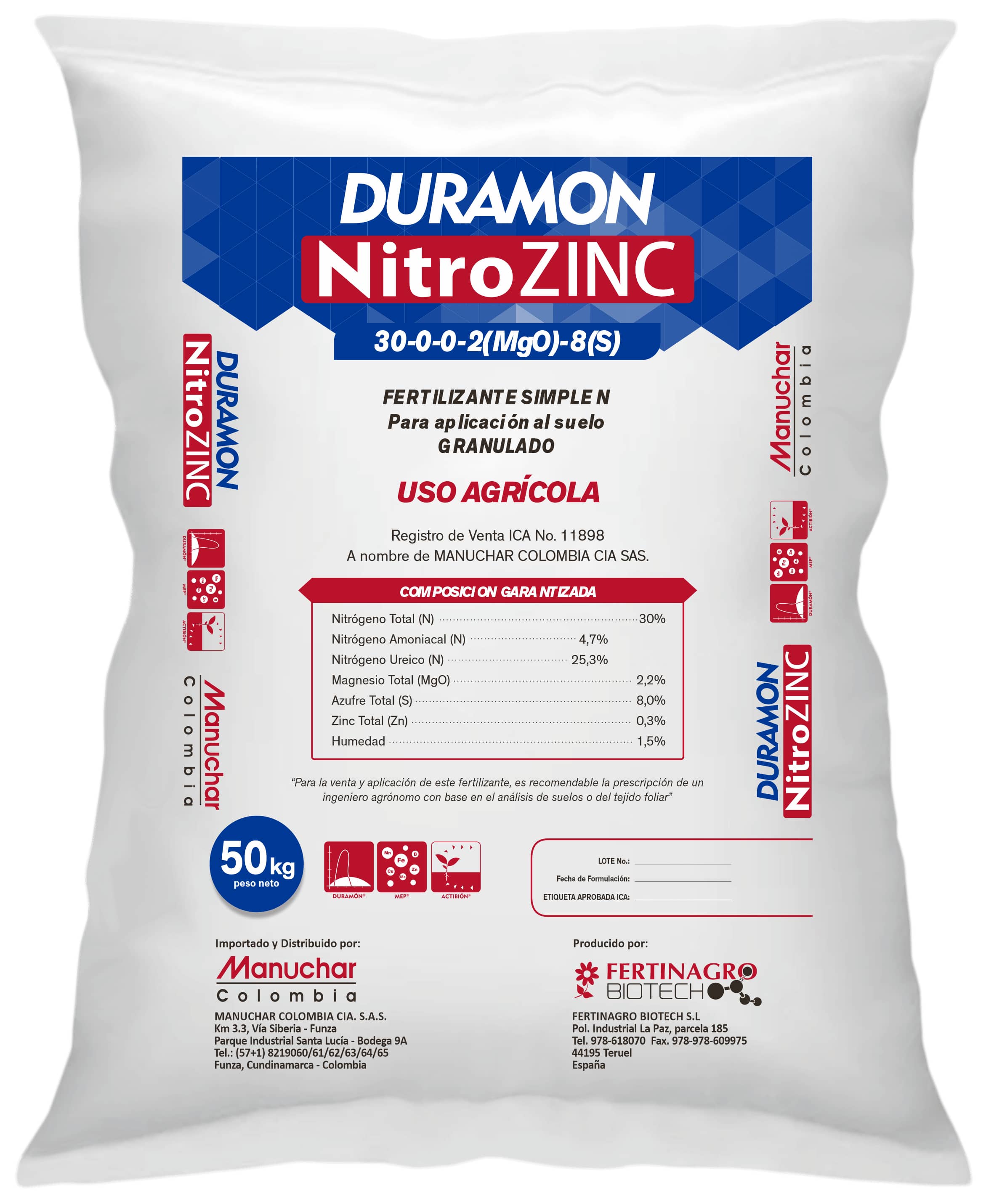 Fertilizante Duramón Nitrozinc x 25 Kg