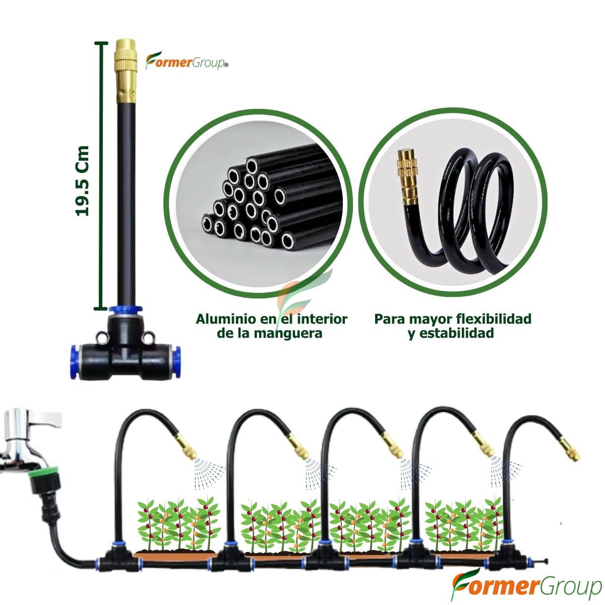 Kit Sistema De Riego 20mts Boquillas Atomizadoras