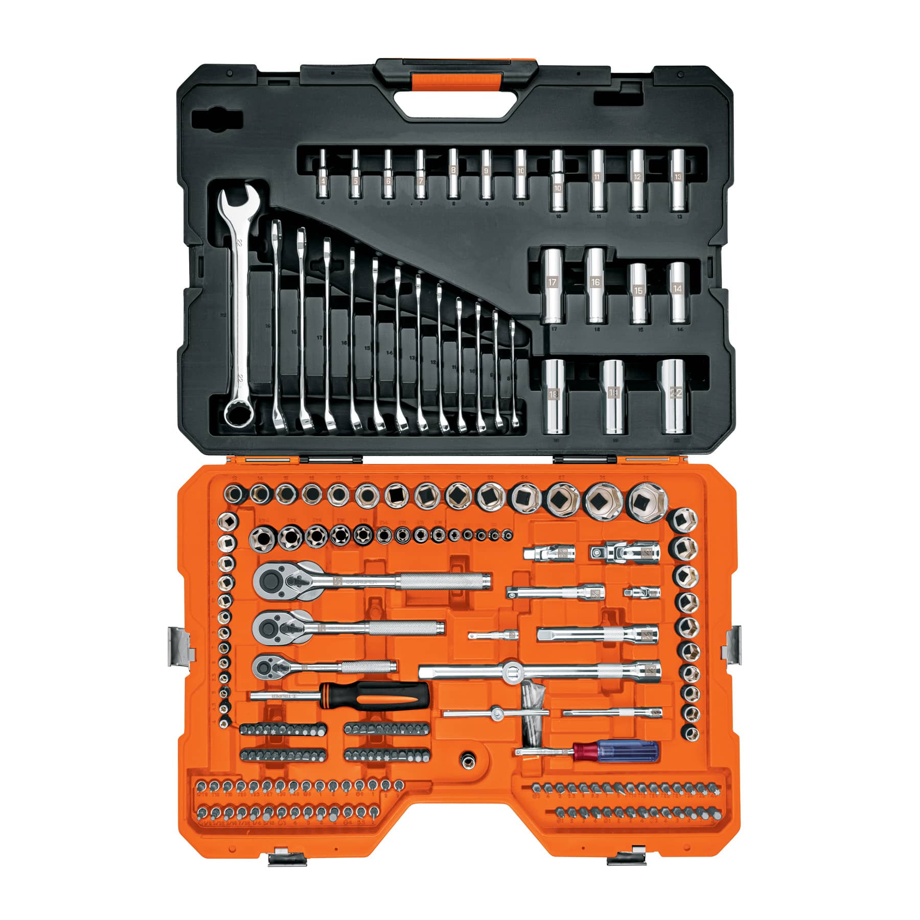 Juego 210 herramientas 1/4", 3/8" y 1/2" std y mm p/mecánico
