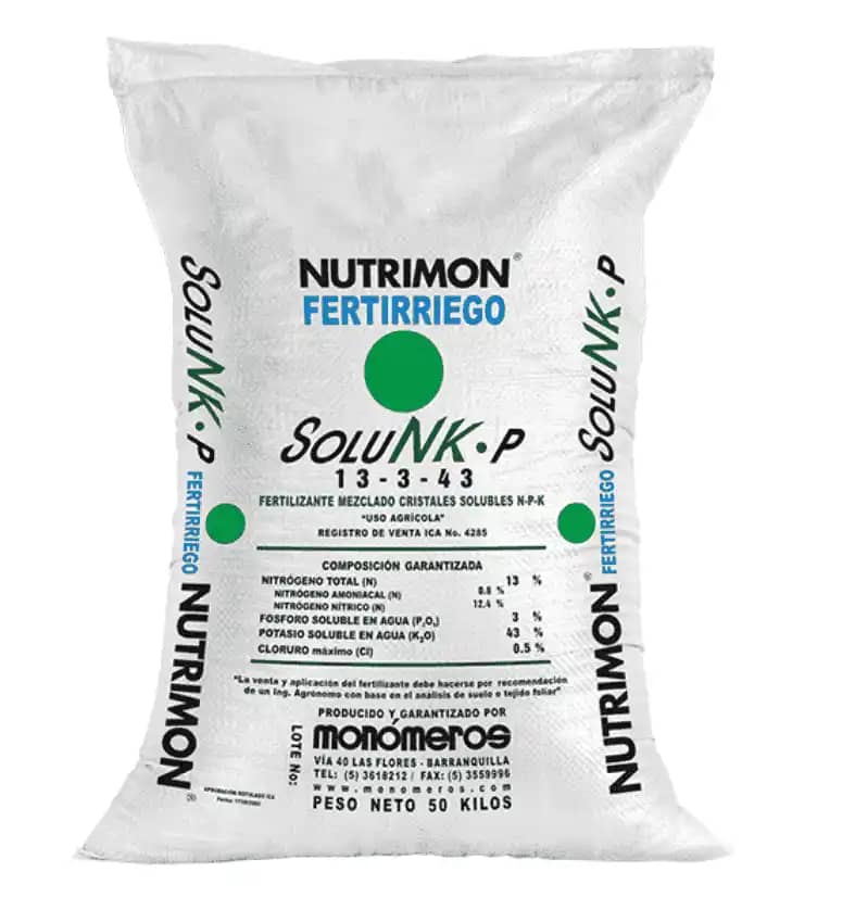 Fertilizante Fertirriego Solunk-P 13-3-43 x 50 Kg