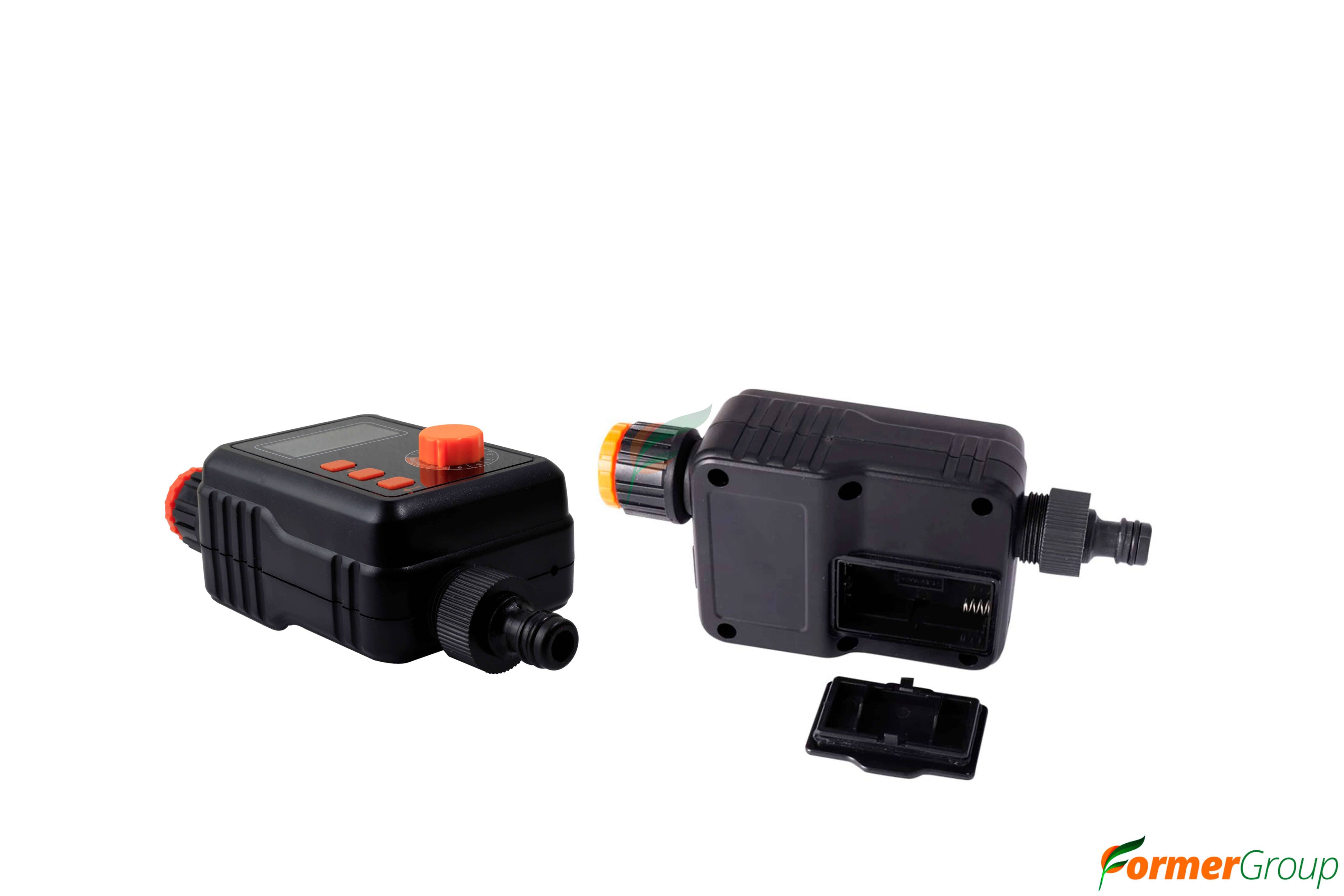 Temporizador controlador de riego programable para jardines y cultivos. Ahorra agua, fácil de instalar y compatible con sistemas de riego automático.