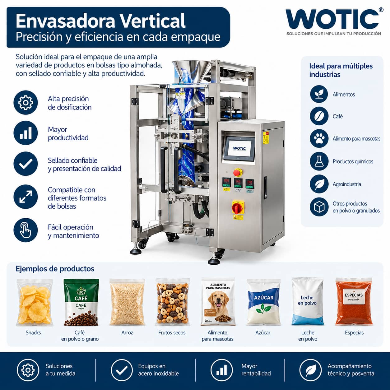 Envasadoras Verticales de Precisión para Granos, Polvos y Granulados