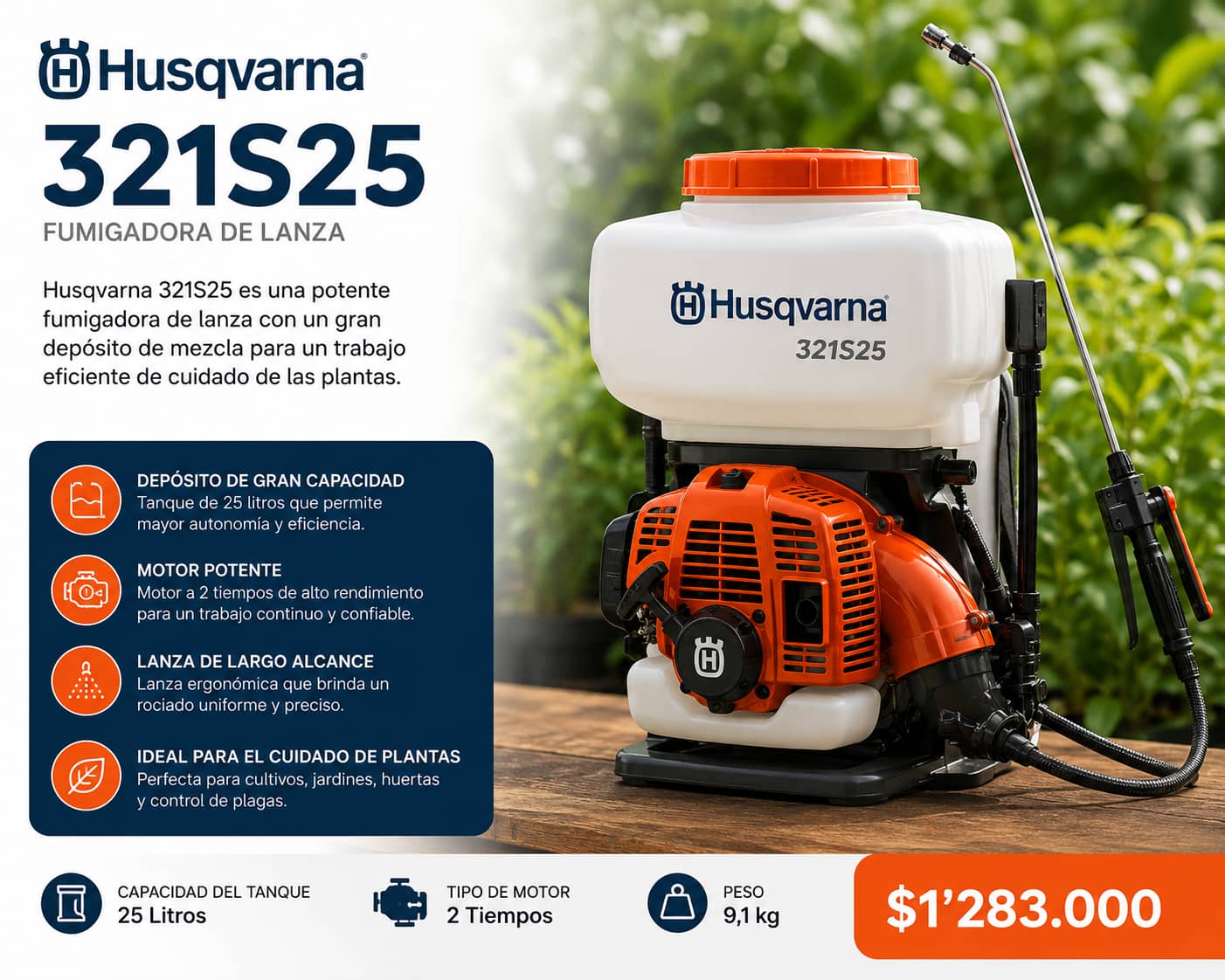Fumigadora Husqvarna 321S25 | Equipo de Fumigación para Cultivos