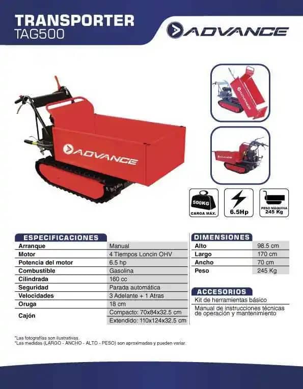 Transportador - Oruga Mini Dumper Advance TAG500