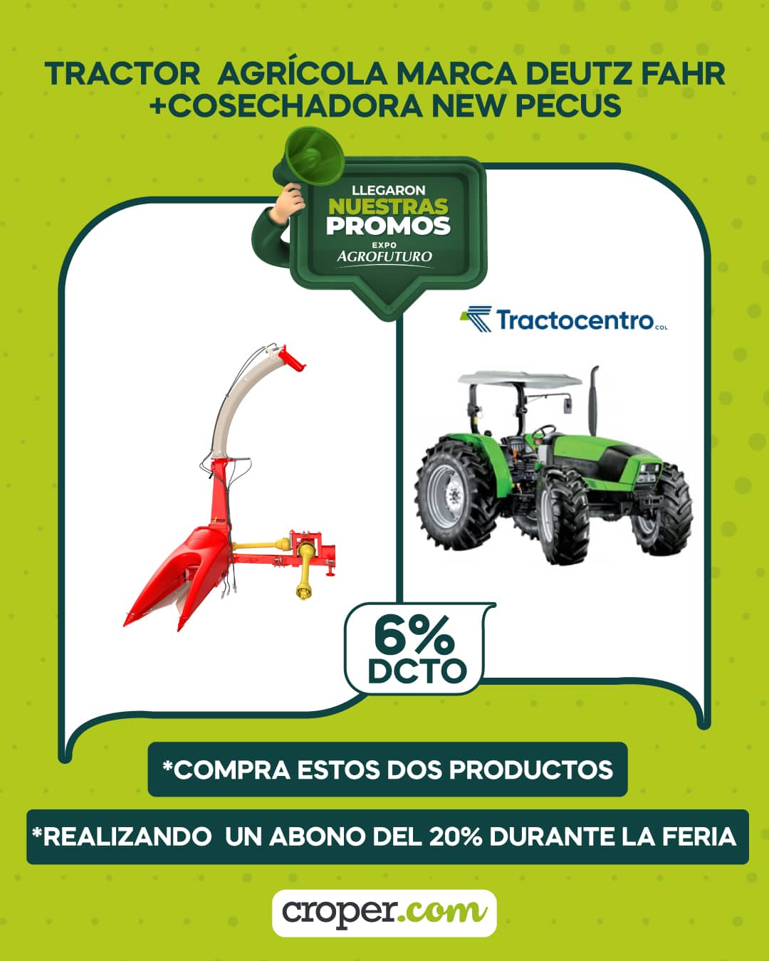 Combo Tractor Agrícola Marca Deutz Fahr - Modelo AGROLUX 410 + Cosechadora NEW PECUS - NOGUEIRA