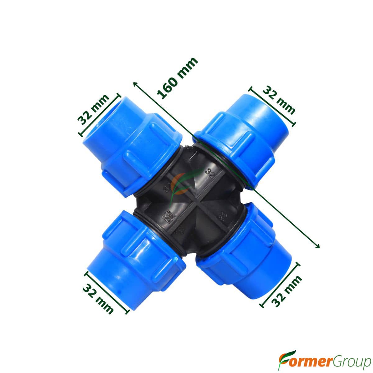 Conector Cruz 32mm PE Riego para Riego  y agricultura