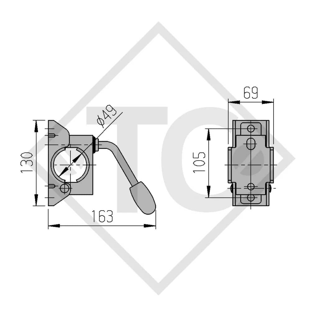 Abrazadera pata 200 kg Ø48 mm para remolques y estructuras