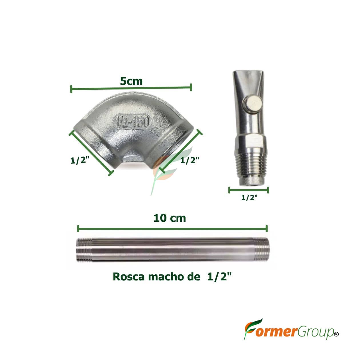 Kit Bebedero Lechones Botón 1/2 Codo 10cm Acero Inox