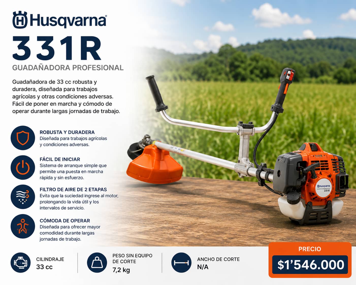 Guadañadora Husqvarna 331R | Equipo Robusto para Trabajo Agrícola