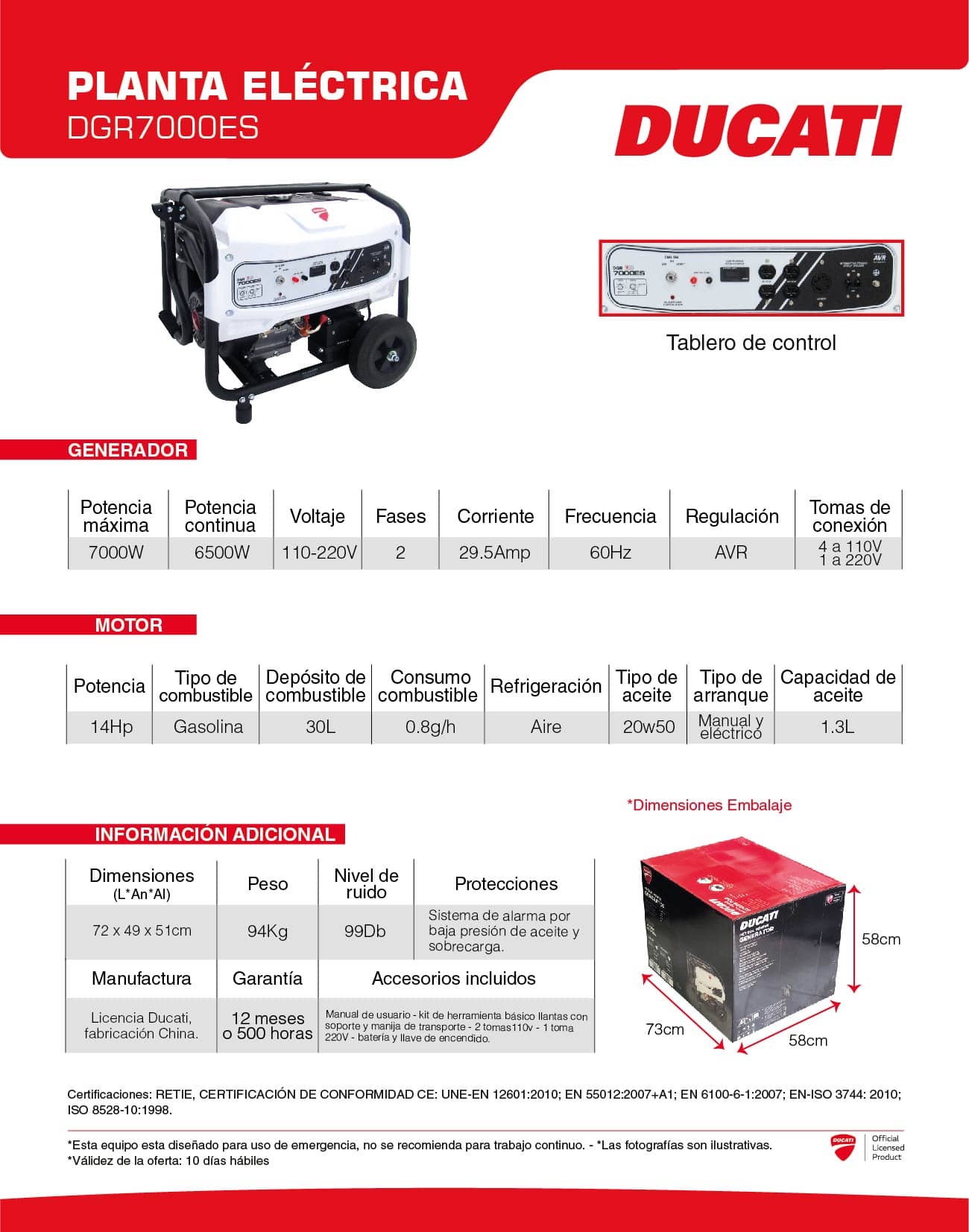 Planta Eléctrica Ducati 6500 W Gasolina