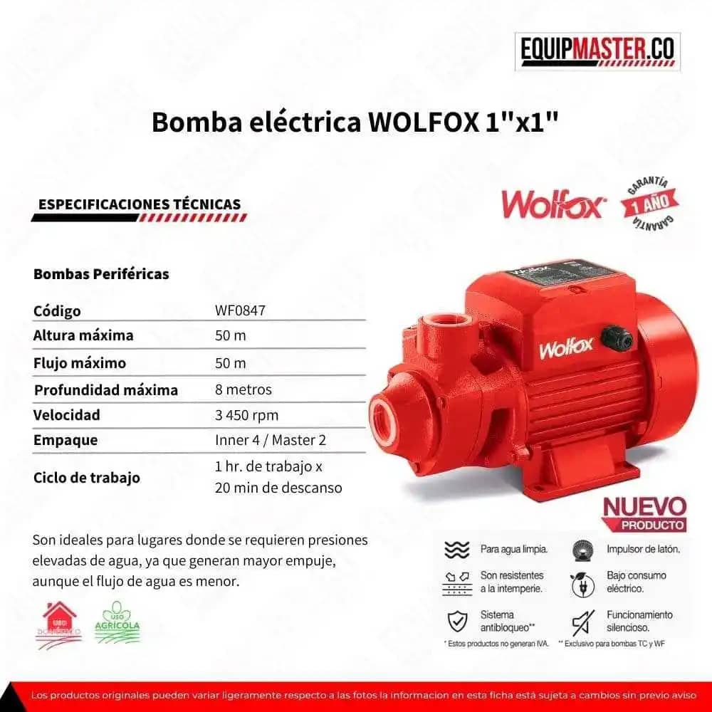 Bomba eléctrica 1hp 1"x1" 110v WOLFOX