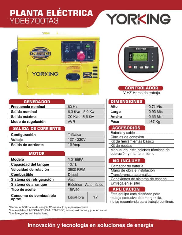 Planta Eléctrica Yorking 5,0 KW Diesel