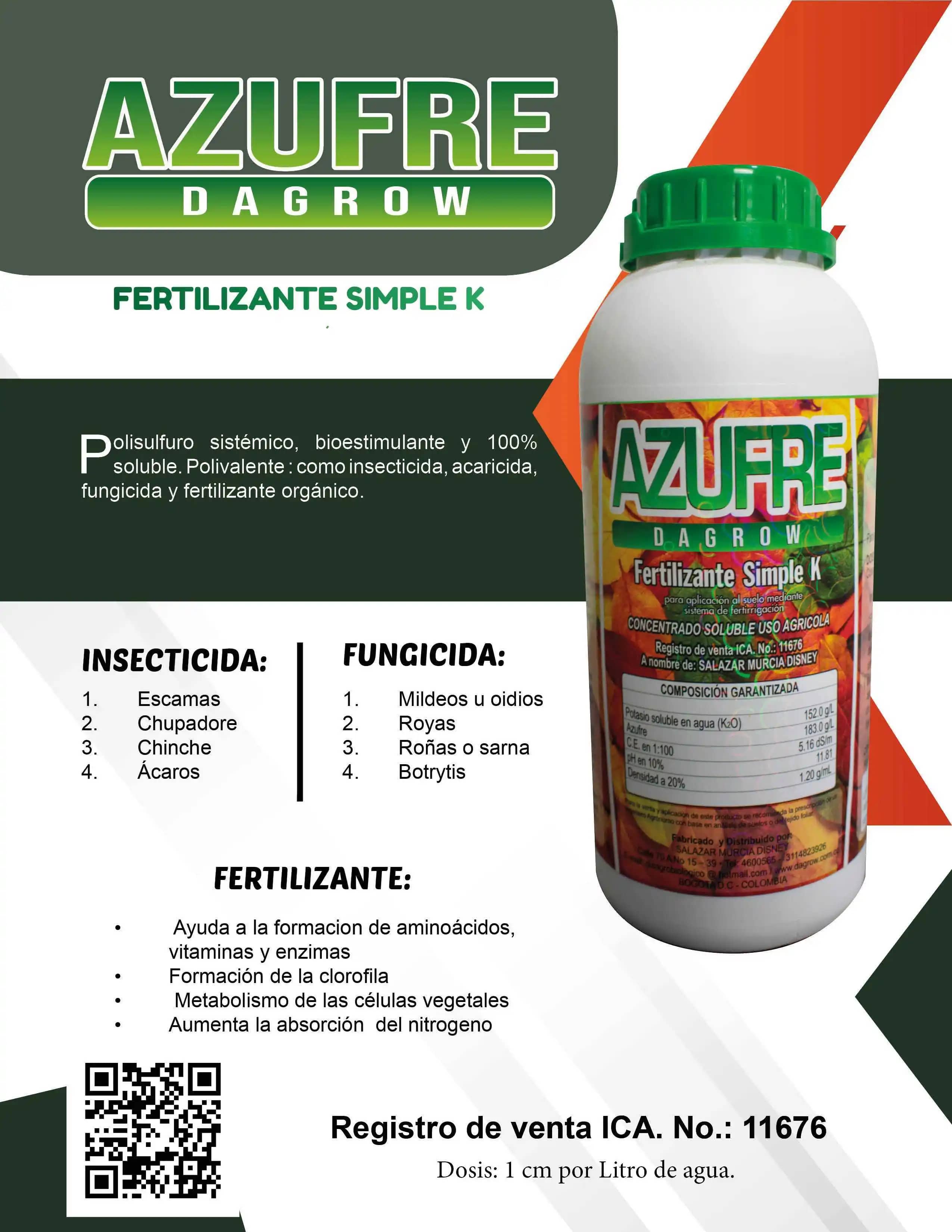Fungicida Orgánico Azufre Dagrow x litro - Azoagrosis
