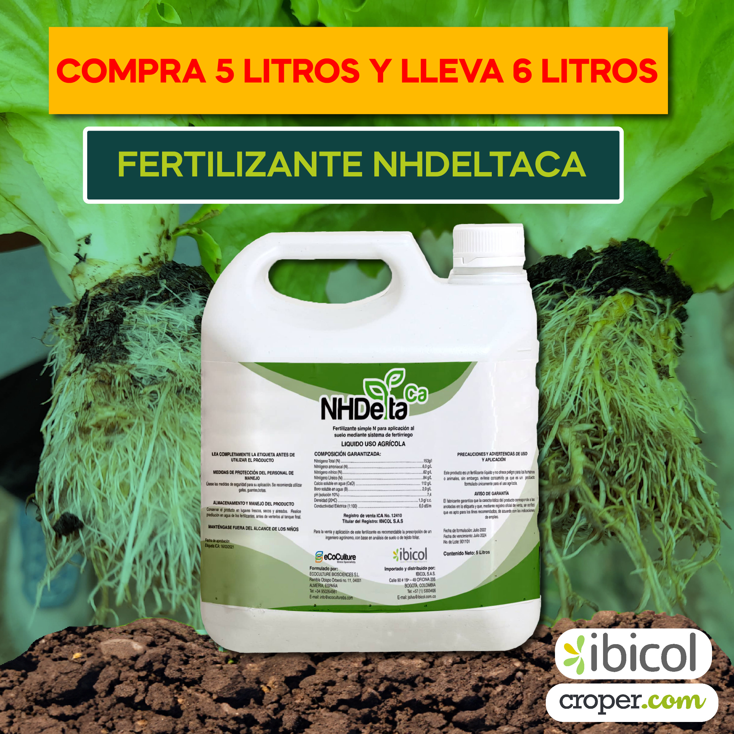 Fertilizante NHDeltaCa por la compra de 5lt lleva 6lt