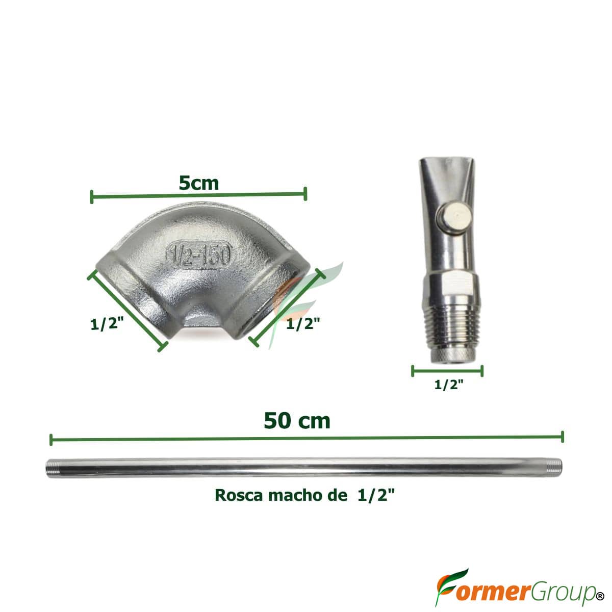 Kit Bebedero Lechones Botón 1/2 Codo 50cm Acero Inox